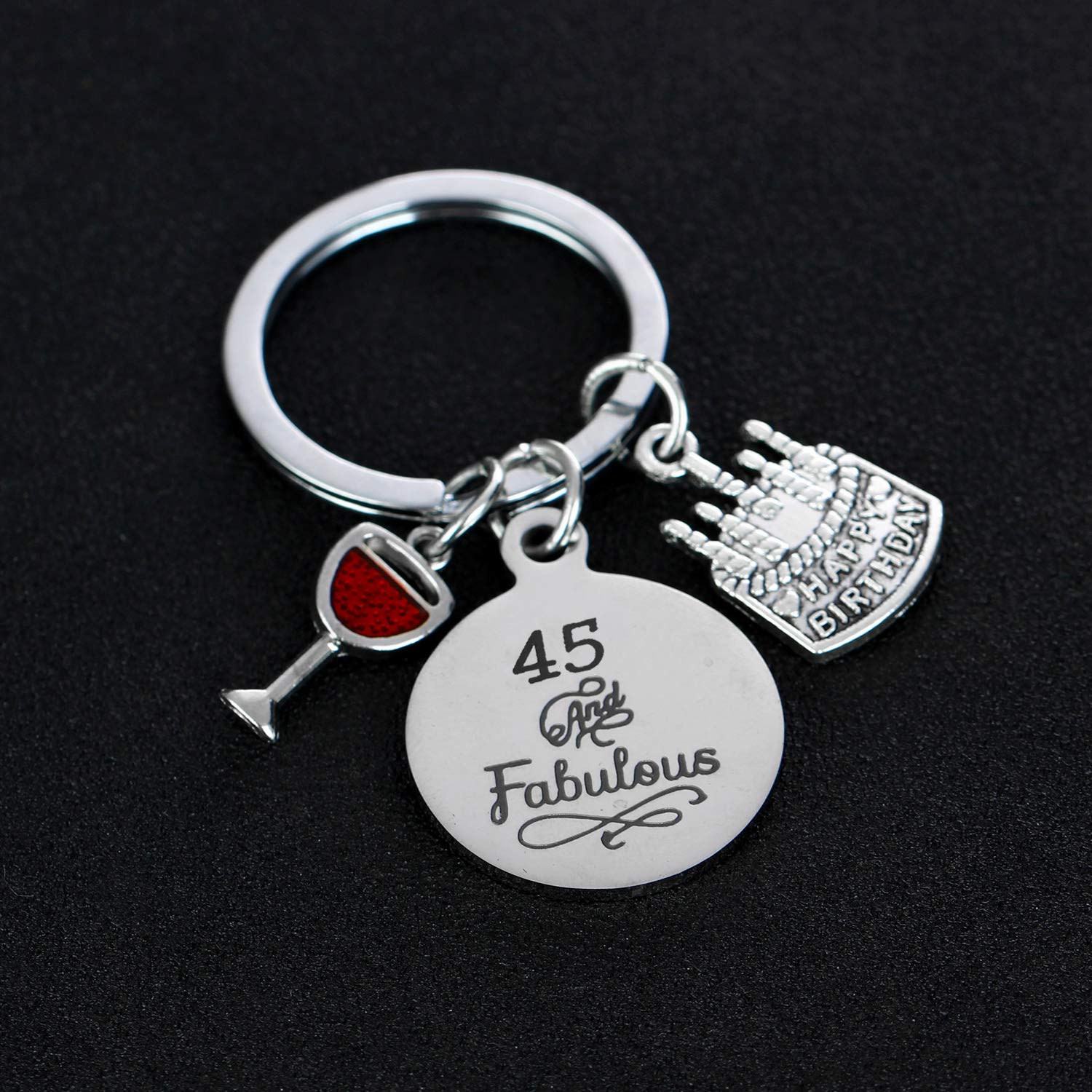 YEEQIN Happy Birthday Keychain - Cake, Cheer, Live Laugh Love Charms Keychain for Women & Men, 45th Birthday Gift Ideas for Friends, Family & Coworkers | Perfect for Birthday Parties, Celebrations & Surprise Gifts