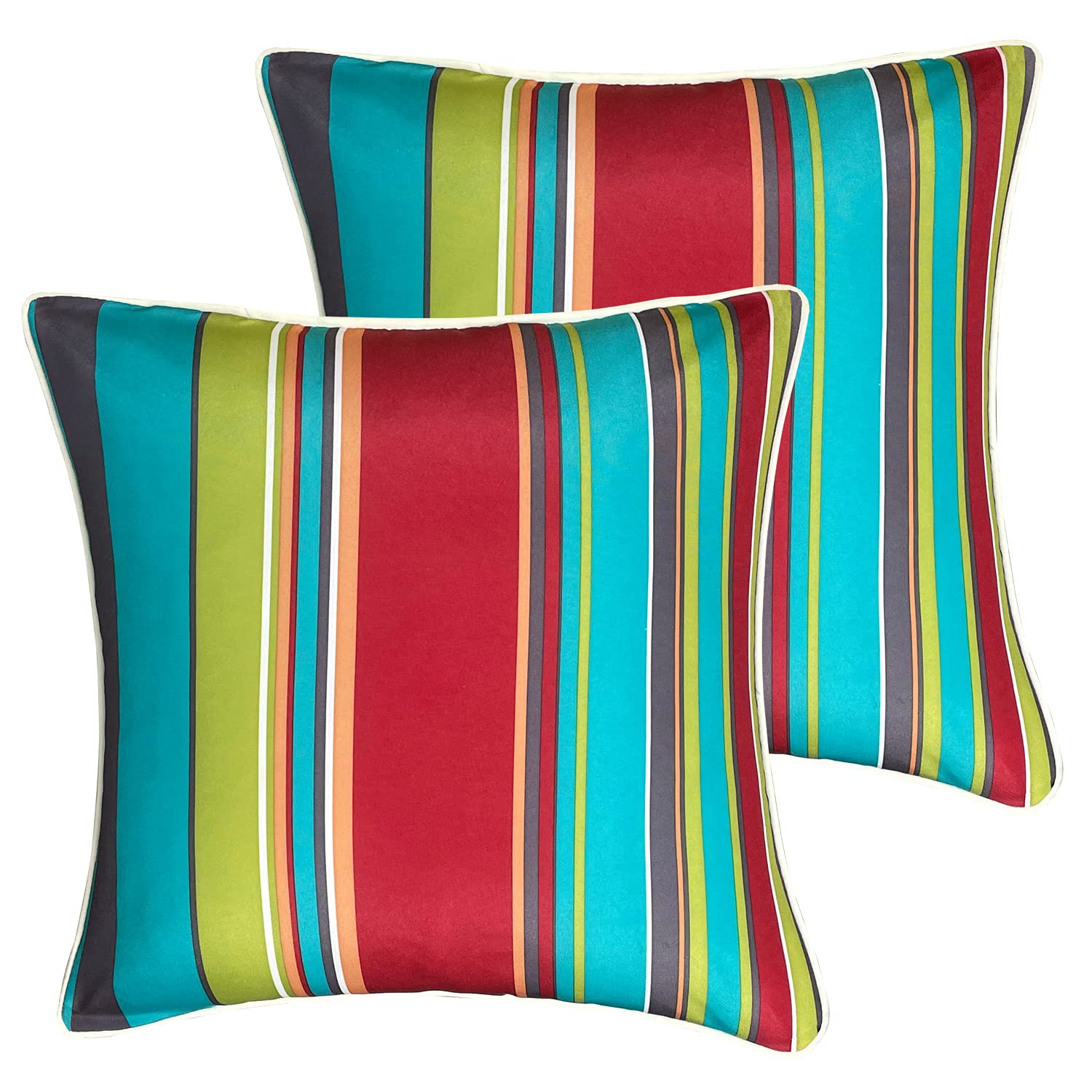 Waterproof Outdoor Throw Pillows Set of 2 - 18x18 Inch Striped Decorative Pillows with Enipate Inserts for Patio Furniture, Garden, Poolside & Porch Decor