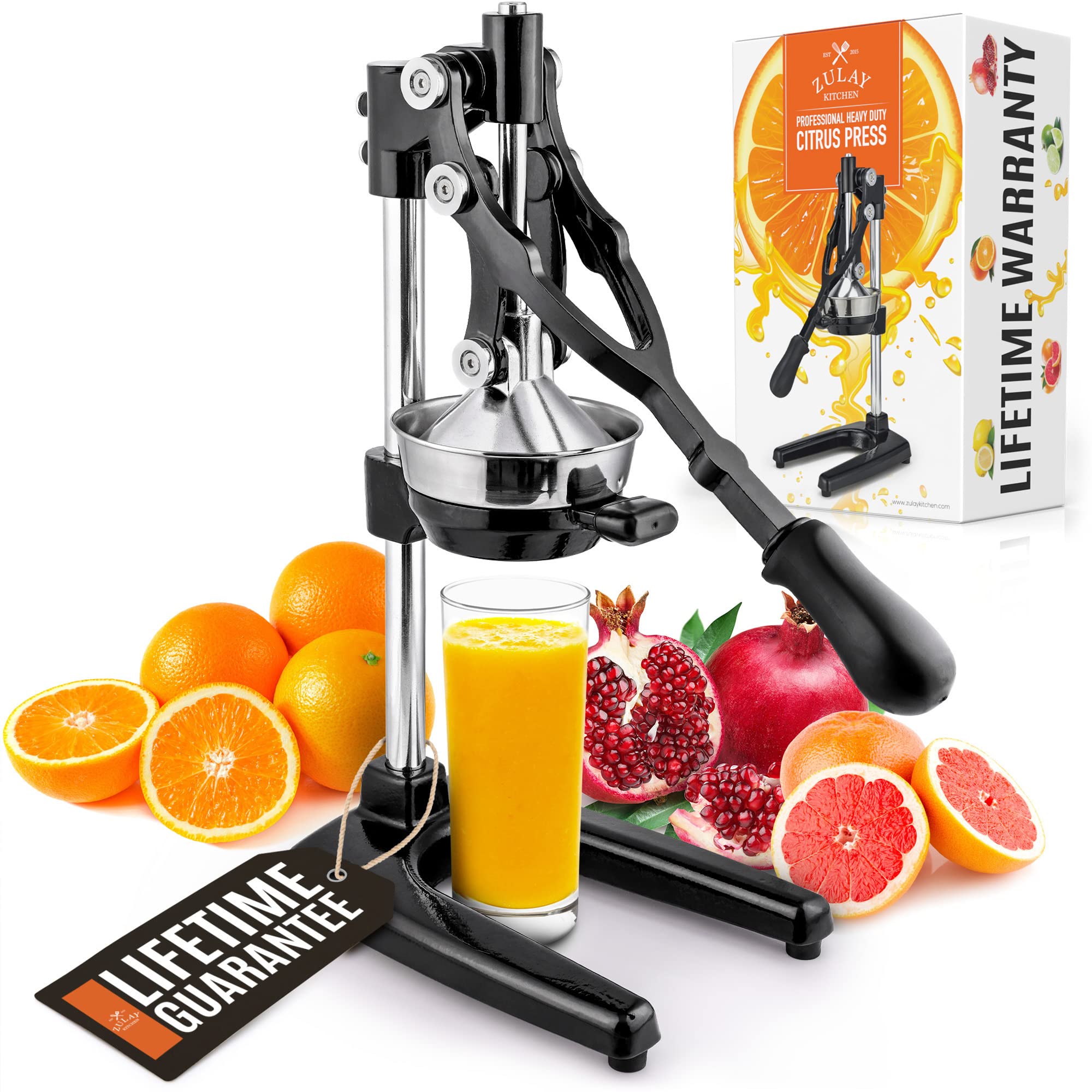 Zulay Premium Extra Tall Manual Citrus Juicer - Heavy Duty Orange, Lemon, Lime Squeezer for Fresh Juice - Fits Tumblers, Tall Glasses & Cups - Perfect for Kitchen, Breakfast, Bar, Restaurant & Healthy Lifestyle