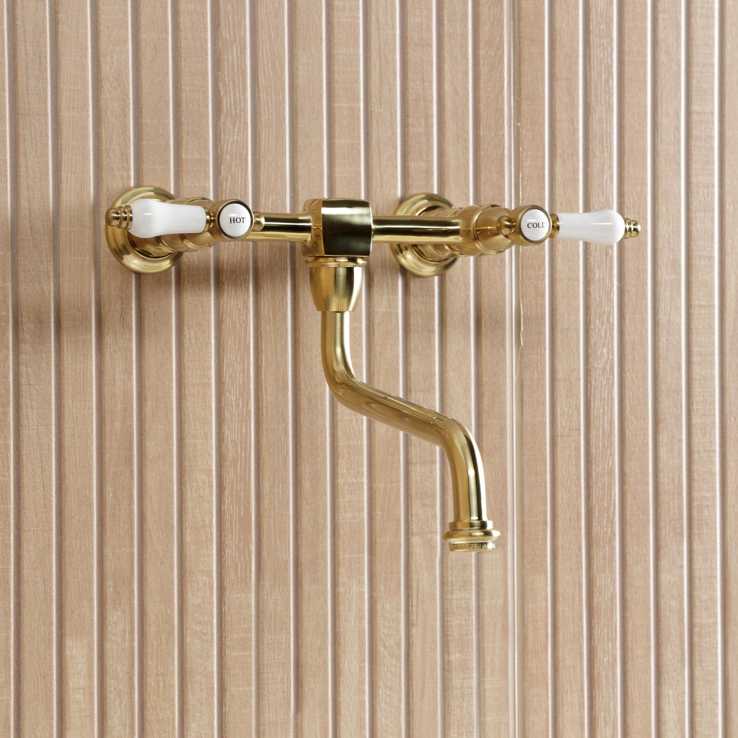 Bel Air KS1217BPL Double Handle 2 Hole Wall Mount Bathroom Faucet in Brushed Brass - Perfect for Modern Bathrooms, Powder Rooms, and Spa-Like Retreats