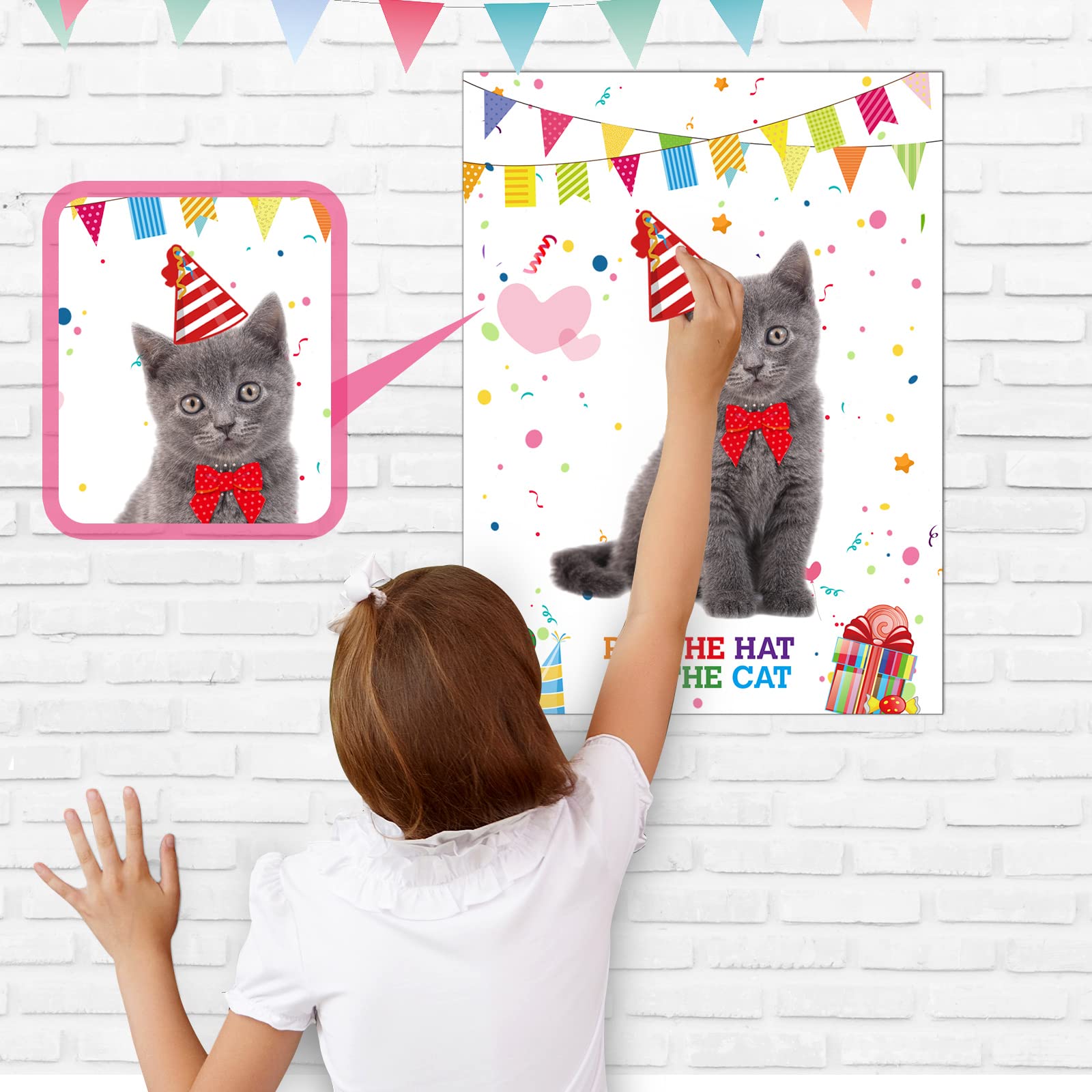 38-Piece Pin The Hat on The Cat Party Game Set - Fun Cat-Themed Birthday Party Supplies for Kids with Blindfolds & Stickers - Perfect for Birthday Parties, Family Game Nights & Classroom Activities