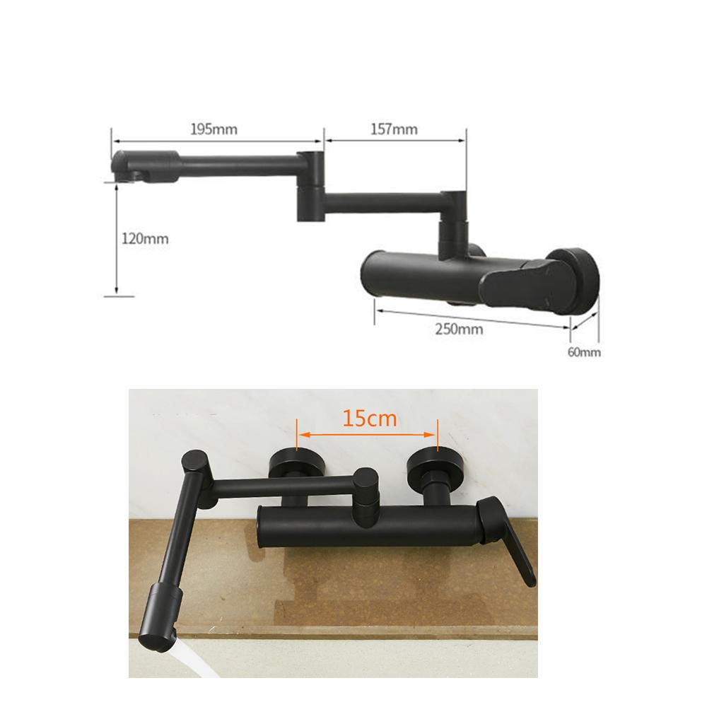Black Retractable Rotary Folding Kitchen Faucet with Hot/Cold Water - Adjustable Spray Shower & Water Column Outlet for Modern Sinks (Ideal for Small Kitchens, RVs & Apartments)