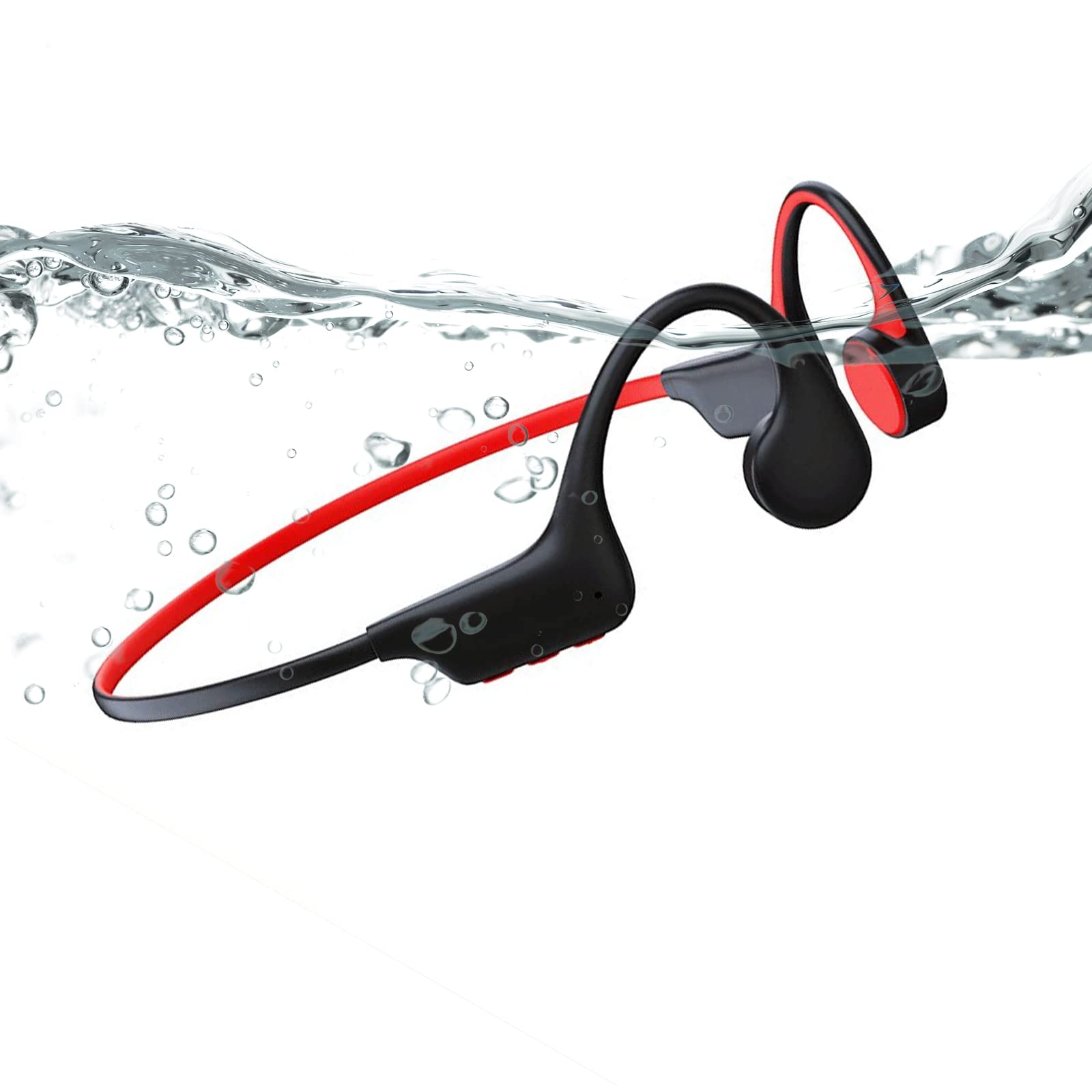 Waterproof Bone Conduction Bluetooth Headphones - IP68 Waterproof, Bluetooth 5.3, Open Ear Wireless Sports Headset with 16GB MP3 Player - Ultralight Design for Running, Swimming, Cycling & Workouts (Black/Red)