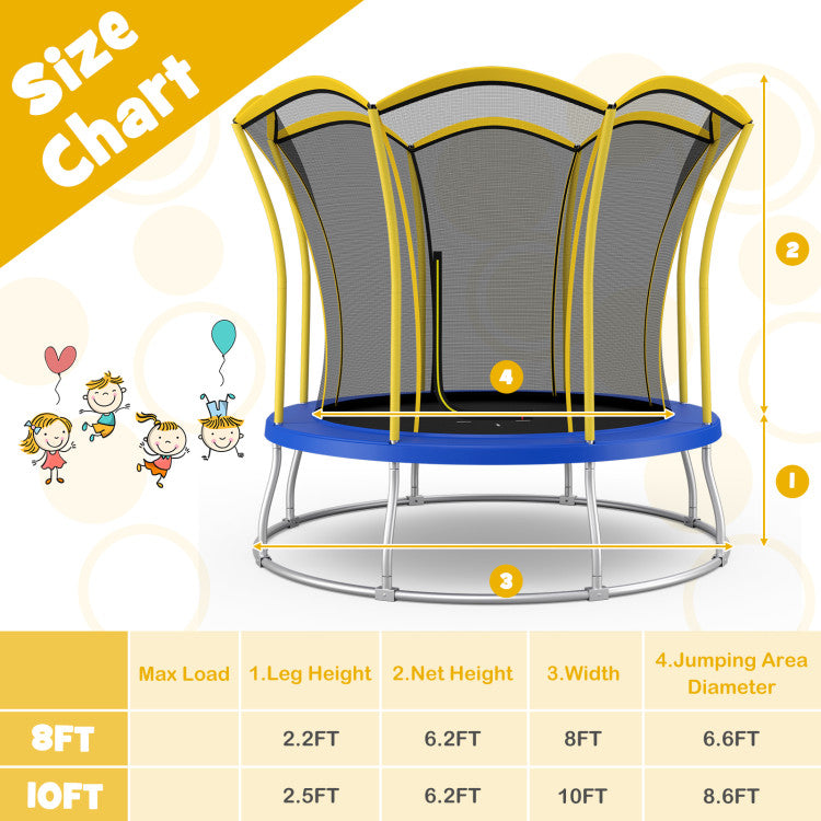 Costway 10ft Flower Shaped Trampoline with Safety Enclosure Net - Outdoor Kids Bounce Exercise & Backyard Fun for Children Ages 6-12