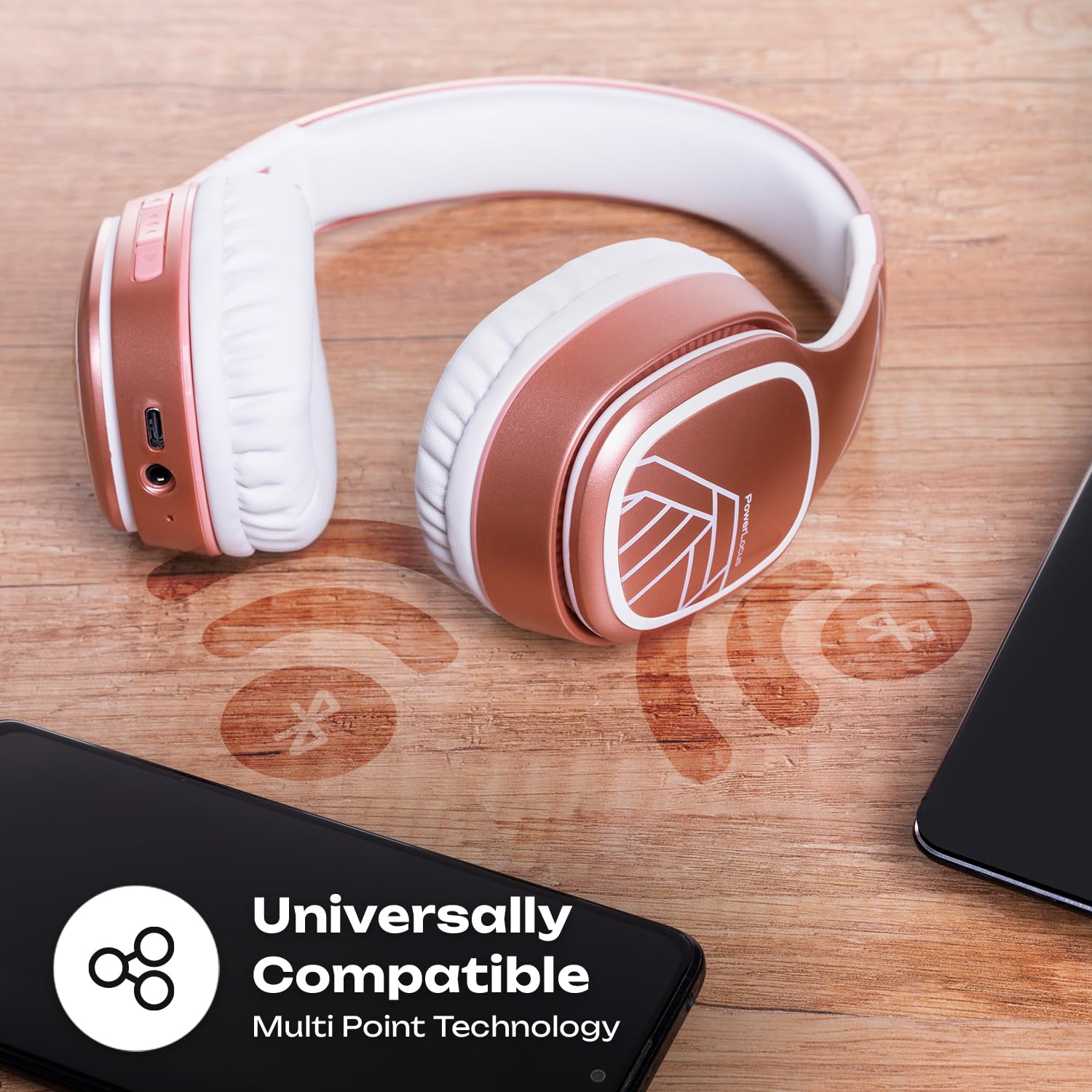 PowerLocus Bluetooth Headphones Over Ear - Wireless Headset with Built-in Mic, 50H Playtime, Foldable Design & Deep Bass Hi-Fi Stereo Sound for Travel, Workouts, Gaming, PC, iPhone, Android Phones - Perfect for Commuting, Office Use & Home Entertainment