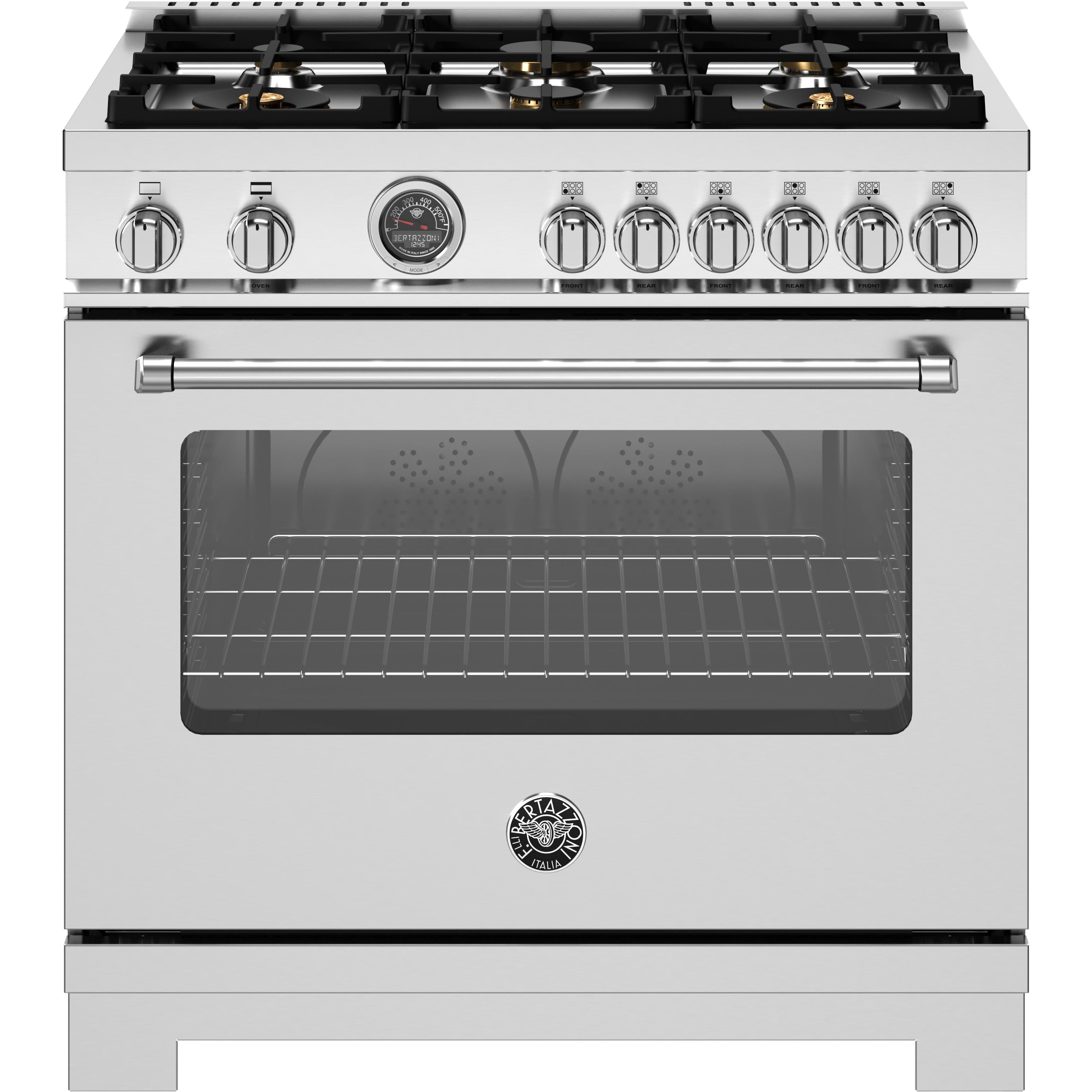 Bertazzoni 36 Inch Freestanding Gas Range MAS366BCFGMXT - Professional Stainless Steel Gas Stove for Home Kitchen, Perfect for Baking, Roasting & Cooking Family Meals