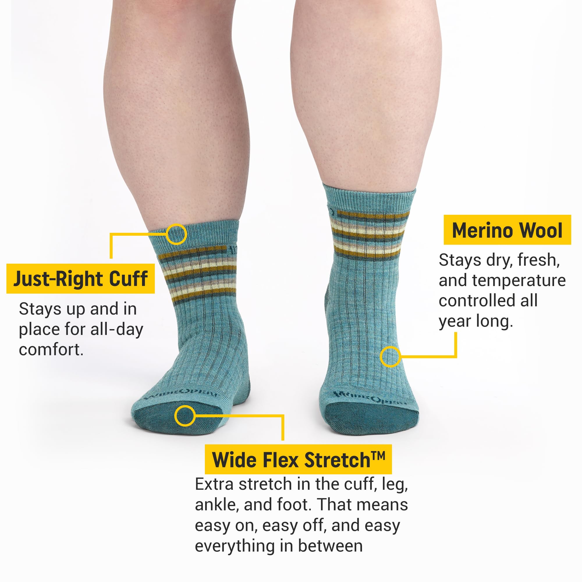 Wide Open Micro Crew Women's Merino Wool Socks - Multi Stripe Everyday Wide Ankle Socks for Wide Feet | Comfortable & Breathable Hiking, Running & Casual Wear Socks