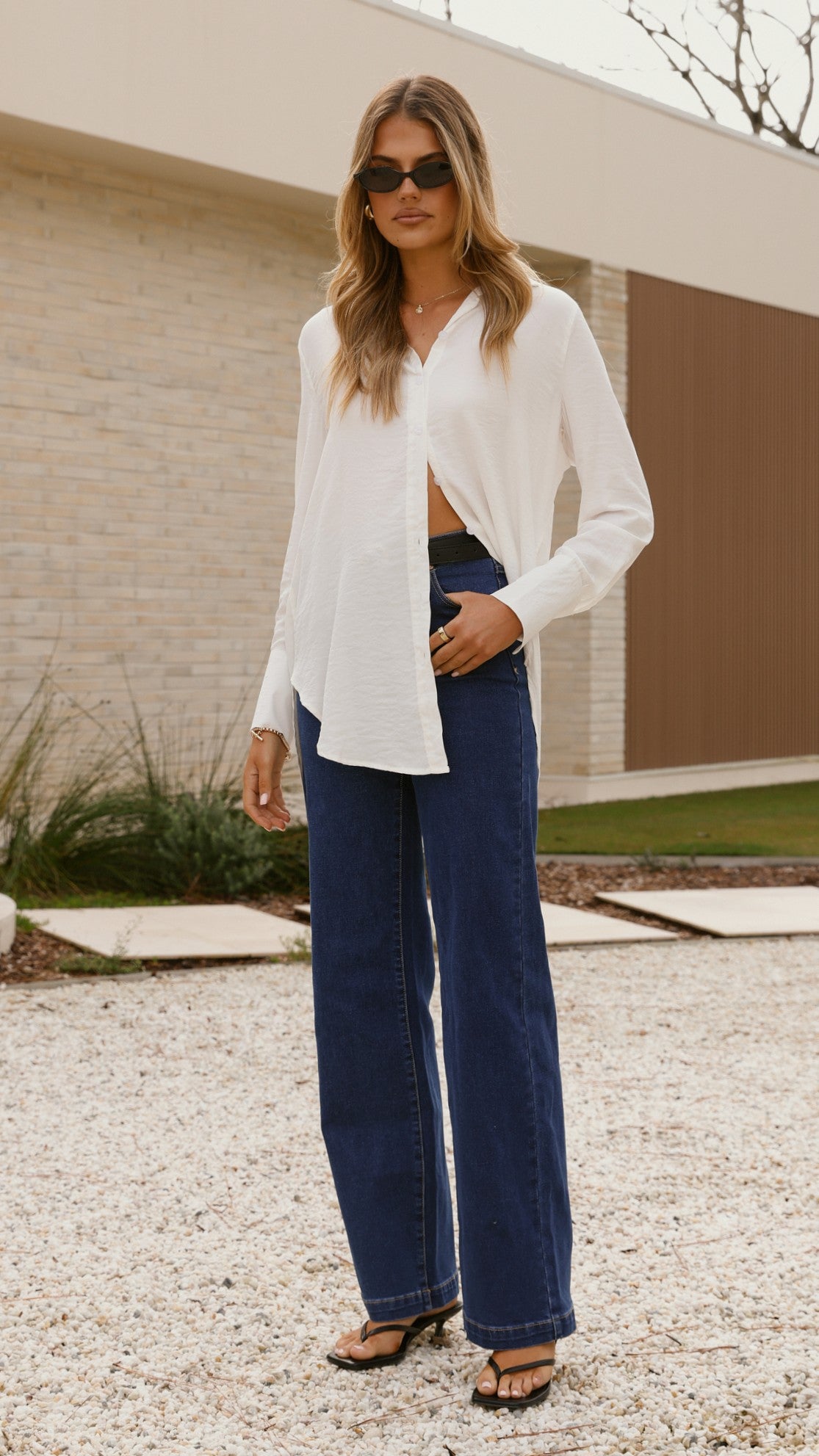 Juliana Button Up Shirt for Women - Classic White Long Sleeve Blouse for Office, Casual & Date Night Outfits