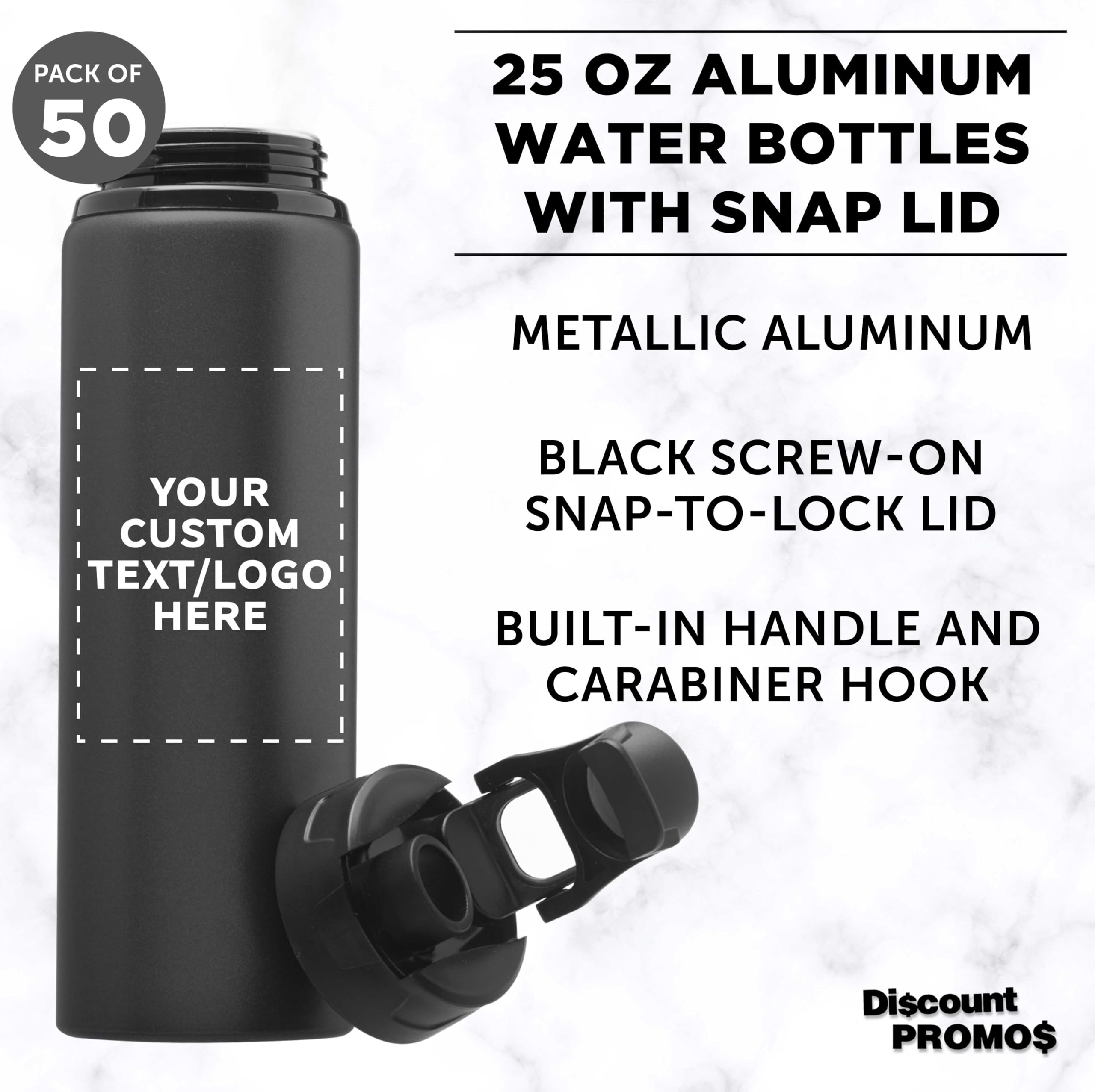 Custom 25oz Aluminum Water Bottles with Snap Lids - Bulk Pack of 50, Personalized Reusable Sports Bottles for Gym, Hiking, Cycling & School - Eco-Friendly Charcol Design | Perfect for Corporate Gifts, Team Events & Outdoor Adventures