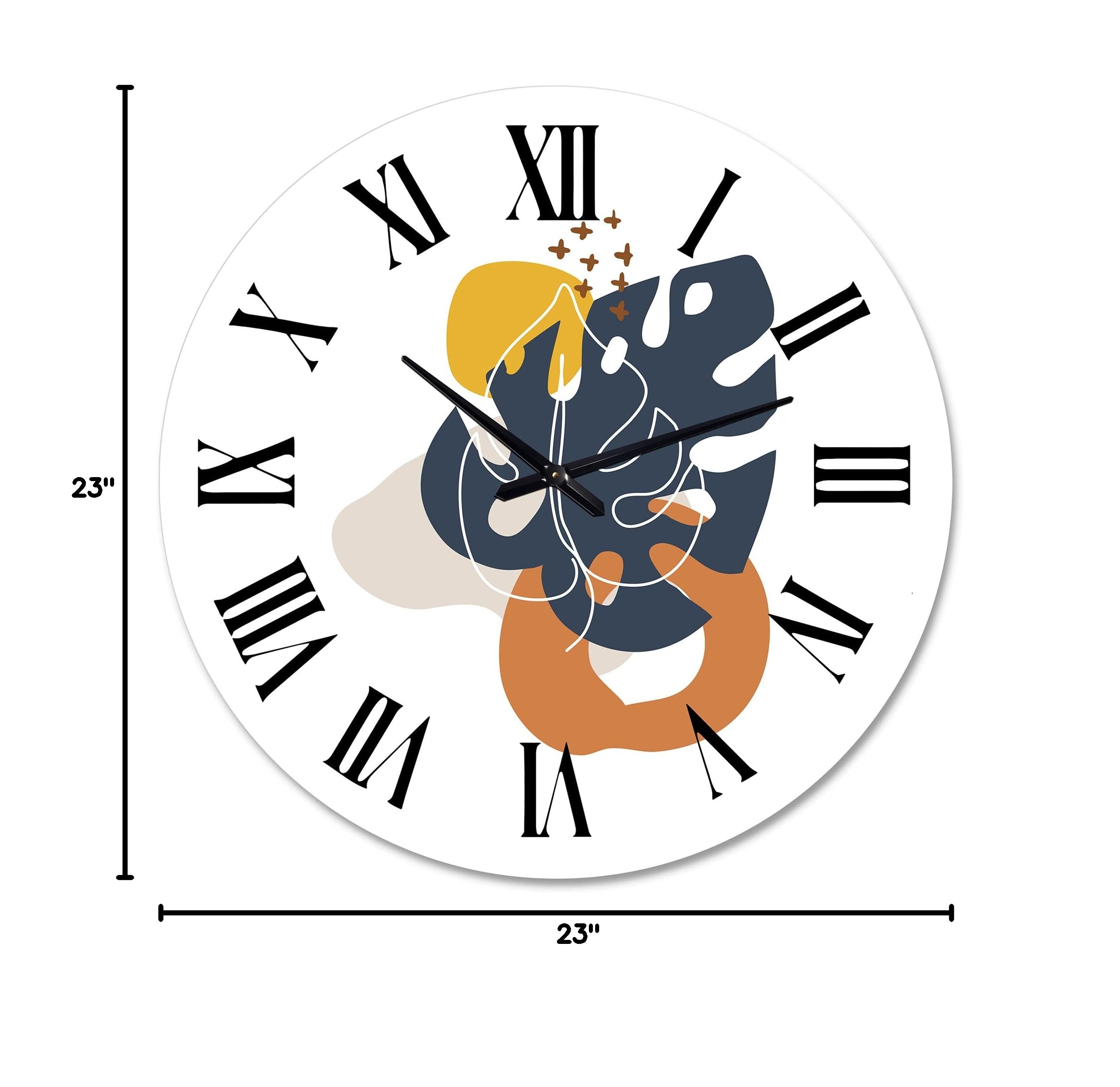 DesignQ Modern Abstract Flowers Wall Clock - Minimalist Floral & Botanical Large Wall Decor for Living Room, Bedroom & Office | Silent Non-Ticking Home Decoration