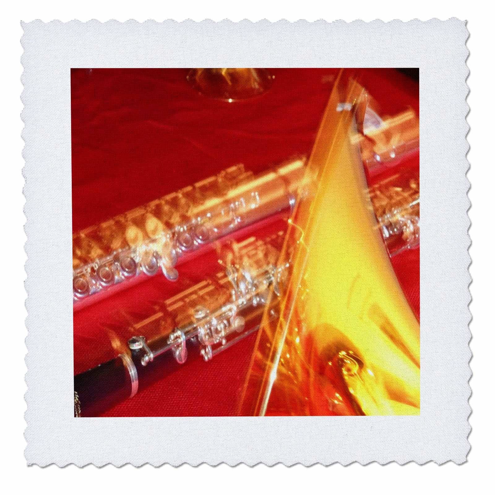 3D Rose Red and Yellow Saxophone Clarinet Abstract Art Quilt Square - 14 x 14 Inch - Perfect for Jazz Lovers, Music Room Decor, and DIY Quilting Projects