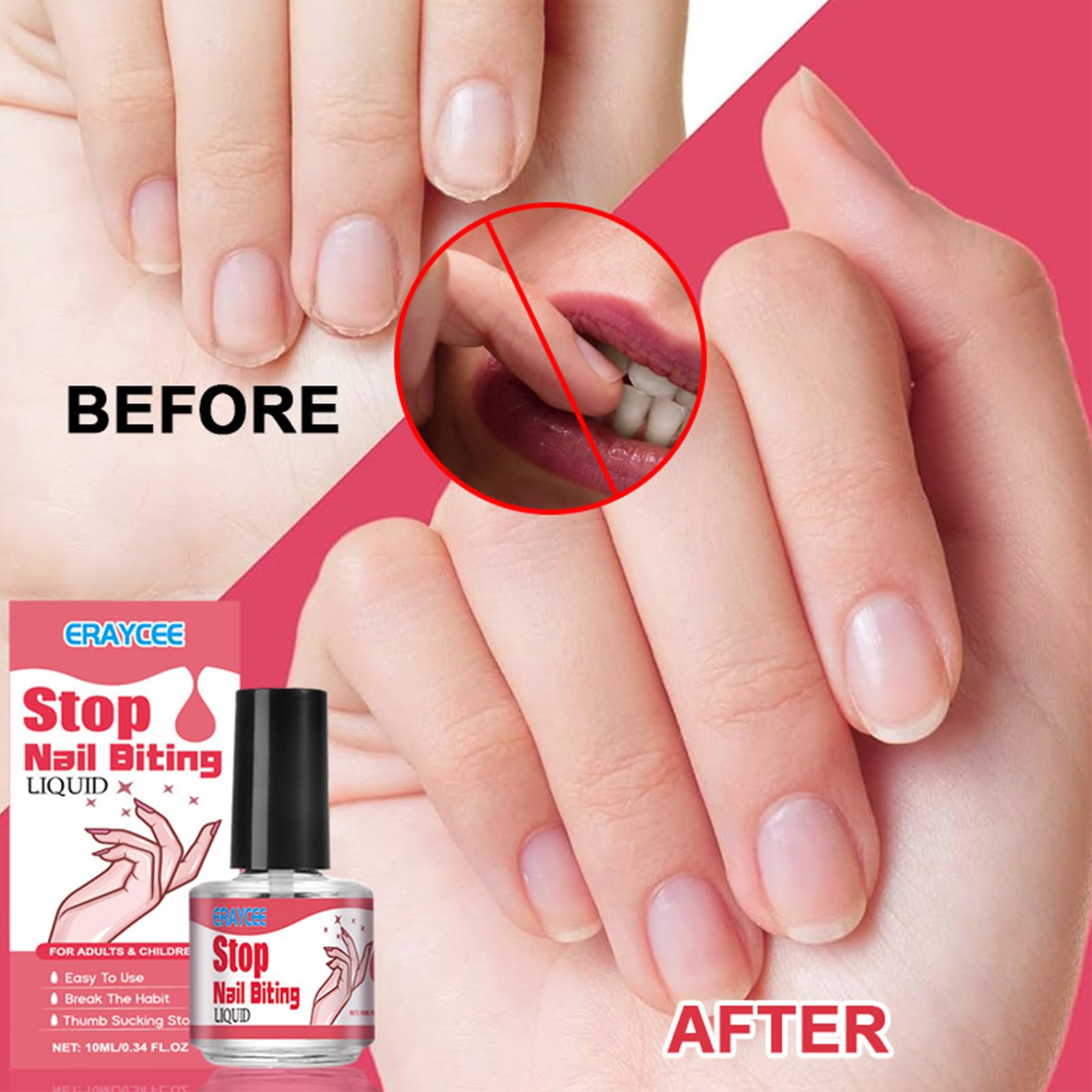 No Bite Nail Polish - Safe & Effective Anti-Nail Biting Solution with Bitter Taste - Stop Thumb Sucking & Finger Biting Habit - Long-Lasting Nail Care Treatment for Kids & Adults - Perfect for Home, Office & Travel Use