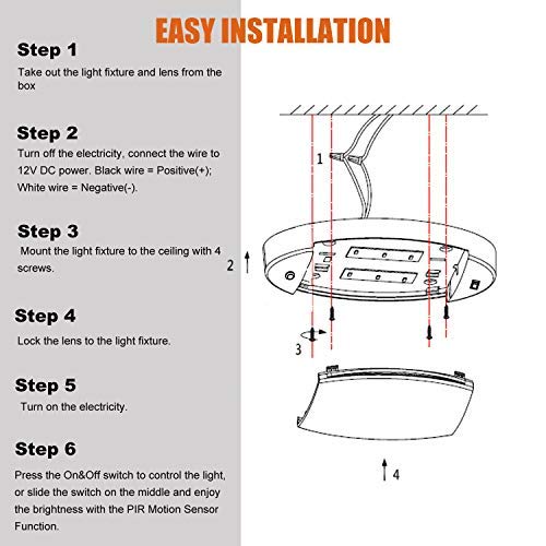 12V RV LED Ceiling Light with Switch & Motion Sensor - Puck Light for RV, Motorhome, Camper, Caravan, Trailer & Boat Interior Lighting | Perfect for Nighttime Navigation & Energy-Efficient Illumination