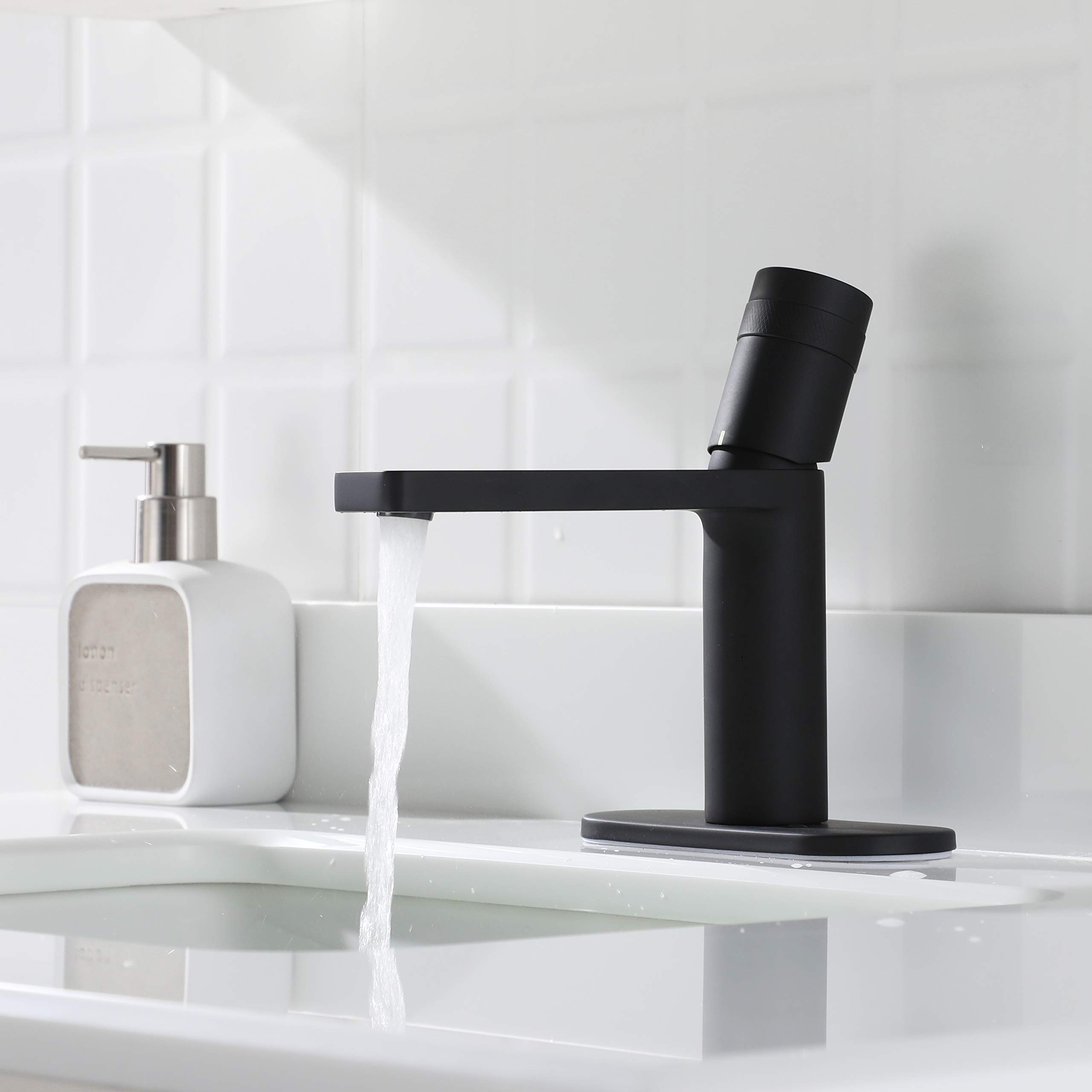 Black Single Handle Bathroom Sink Faucet with Pop-Up Drain Assembly - Model #14253 & #1416404 - Perfect for Modern Bathroom Renovations and Small Space Vanities