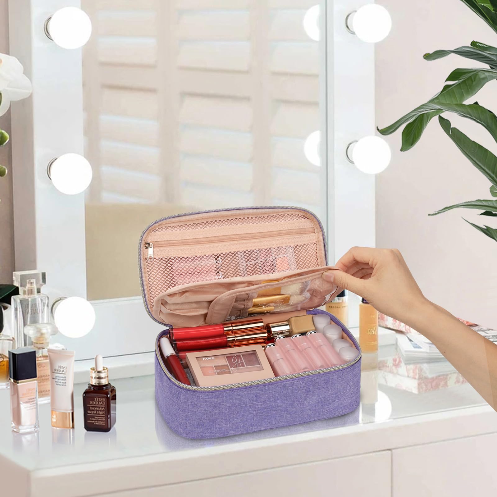 OCHEAL Small Lightweight Travel Makeup Bag for Women - Cute Cosmetic Pouch & Brush Organizer (Purple) | Perfect for Daily Use, Travel, and Gift Giving