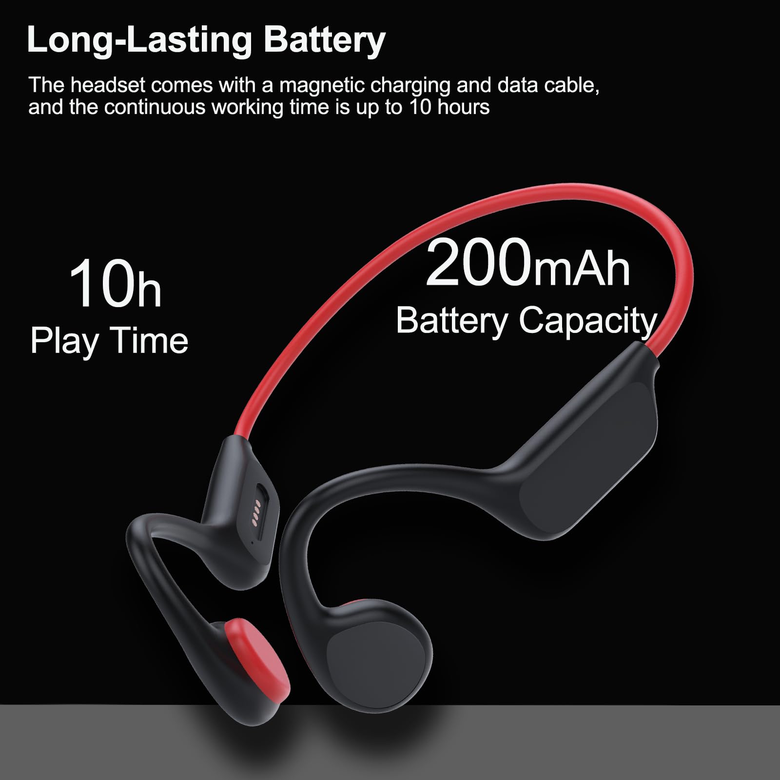 Premium Bone Conduction Headphones - Open-Ear Bluetooth 5.4 Wireless Sports Headset with Built-in Mic, 32GB Storage, IPX8 Waterproof & Magnetic Charging - Ideal for Swimming, Running, Cycling & Workout (Black/Red)