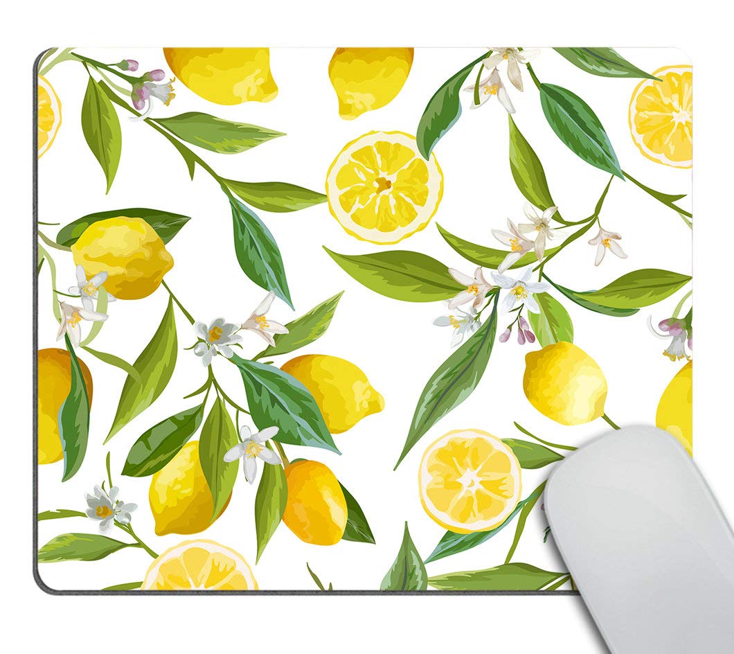 Custom Lemon Fruit Mouse Pad with Flowers & Leaves Design - Non-Slip Rubber Gaming Mouse Mat for Computer & Laptop - Perfect for Office, Gaming & Home Workspace