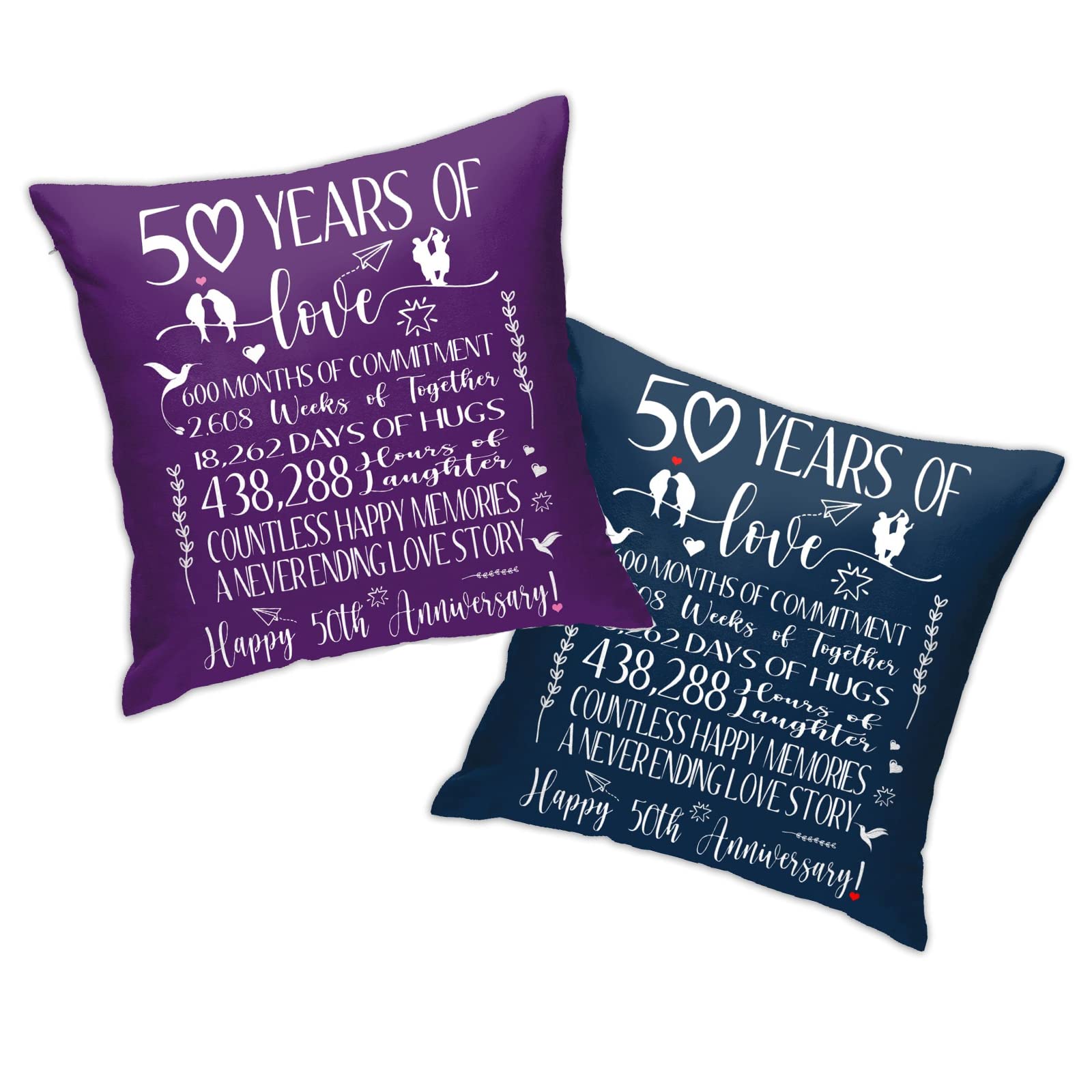 Pubrave 50th Anniversary Wedding Gifts Pillow Cover Set - Golden Anniversary Decor for Couples & Parents - 18x18 Inch Embroidered Throw Pillow Cases (2-Pack) - Perfect for Home Decor, Bedroom Accents & Romantic Gift Giving