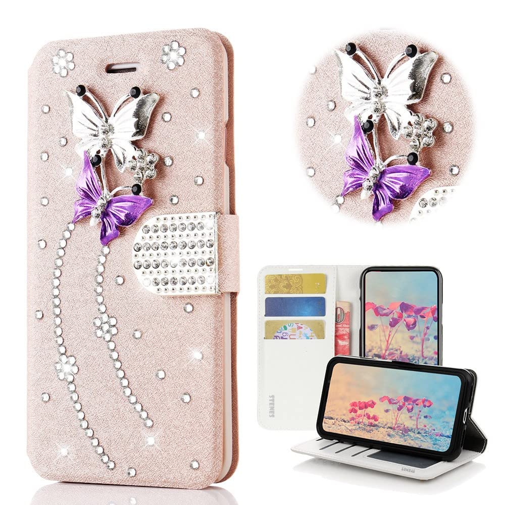 STENES Bling Wallet Case for iPhone 12 Mini - 3D Butterfly Design, Magnetic Stand | Perfect for Parties & Travel