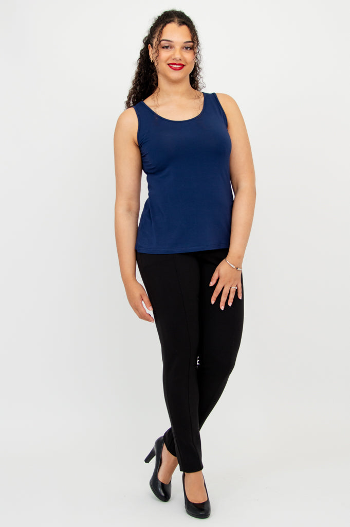 Avalon Organic Bamboo Tank Top - Women's Indigo Blue Casual Sleeveless Shirt for Yoga, Travel & Summer Outfits