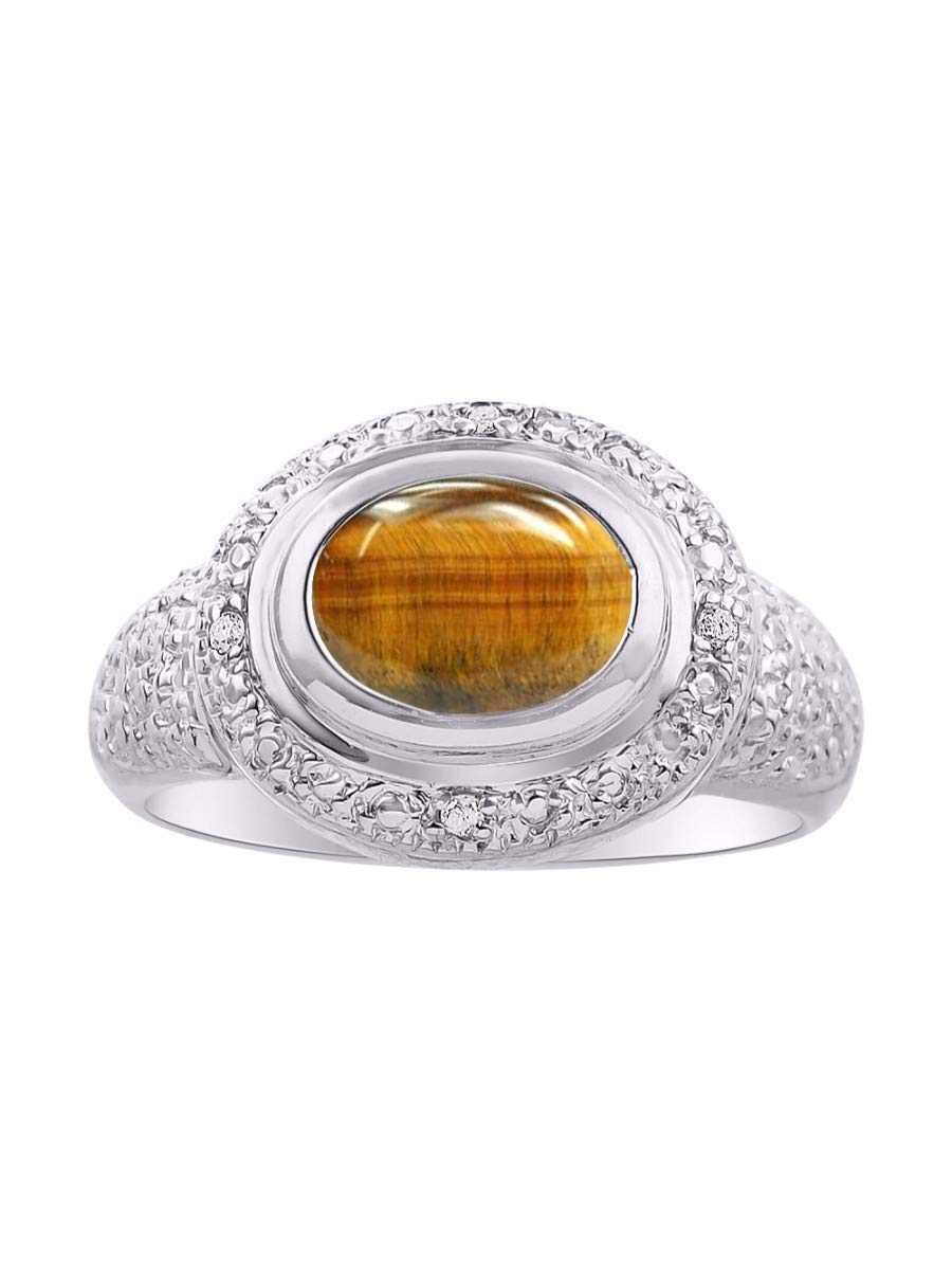 RYLOS Simply Elegant Tiger Eye & Diamond Ring - November Birthstone Jewelry for Women | Perfect Gift for Birthday, Anniversary & Special Occasions