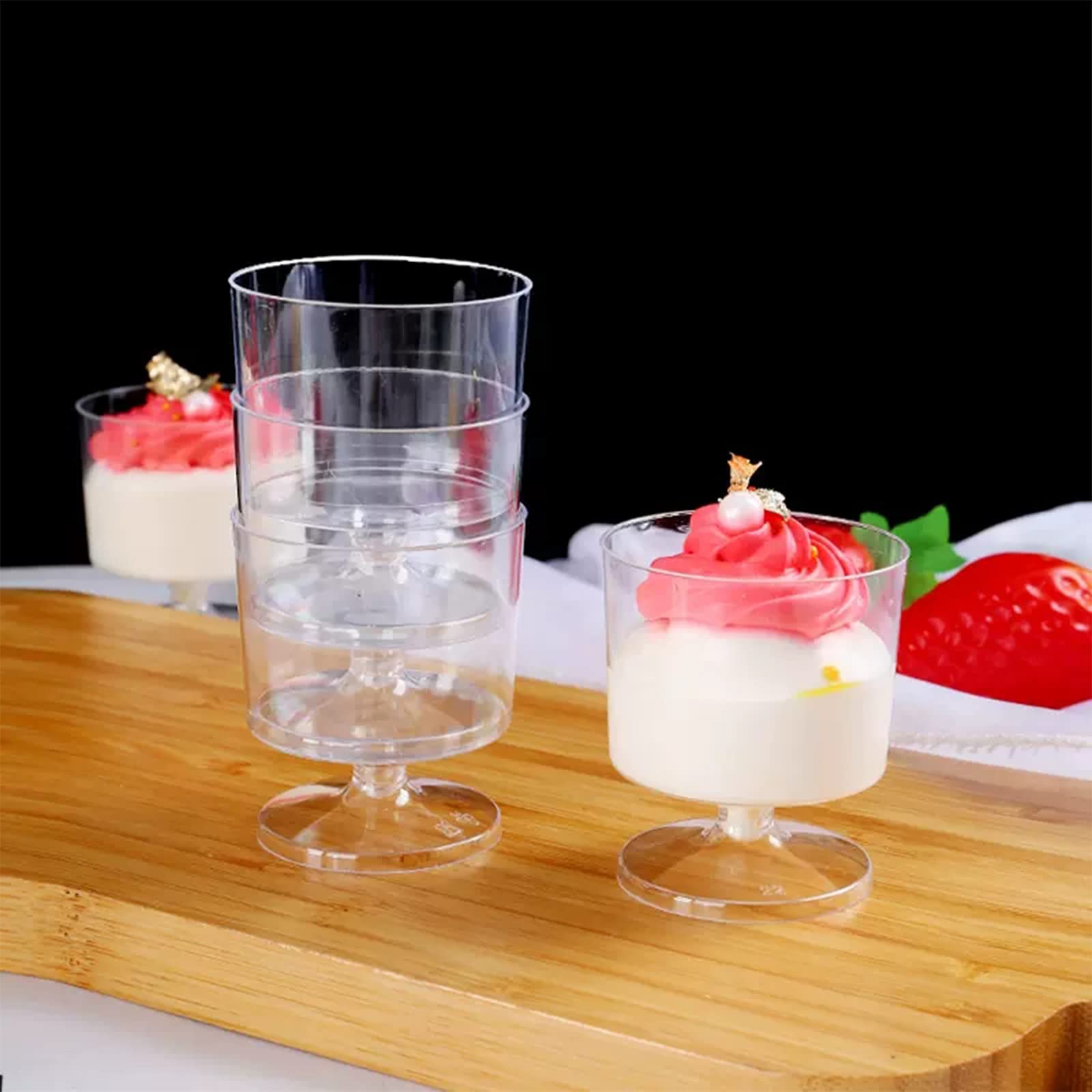 100 Pcs Clear Plastic Dessert Cups with Spoons - 5 Oz Disposable Appetizer & Mousse Cups for Puddings, Ice Cream, Party Snacks - Perfect for Catering, Weddings, and Birthday Celebrations