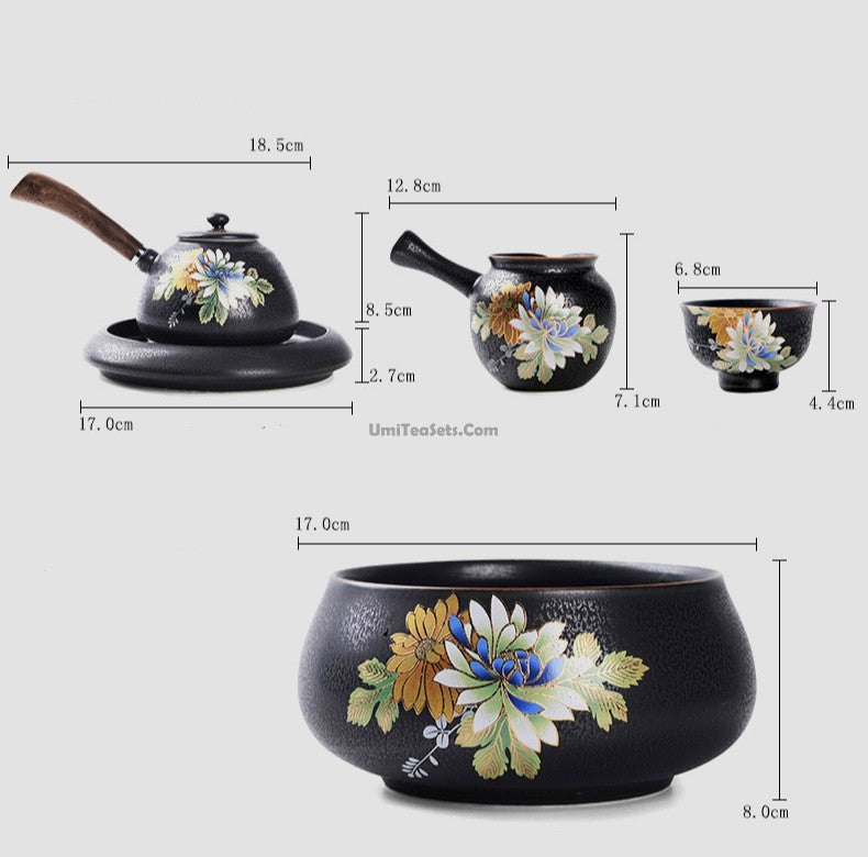 Premium Iron Tea Set with Ebony Tea Tray - Traditional Chinese Gongfu Tea Ceremony Set for Home, Office & Gift Giving
