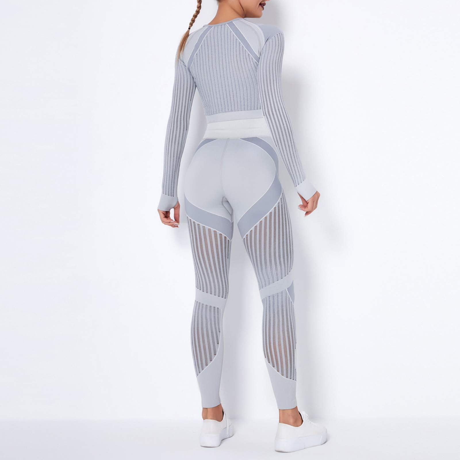 Women's 2-Piece Workout Set - Seamless Striped Yoga Outfit with Hollow Design | Perfect for Yoga, Gym, Running & Fitness Training