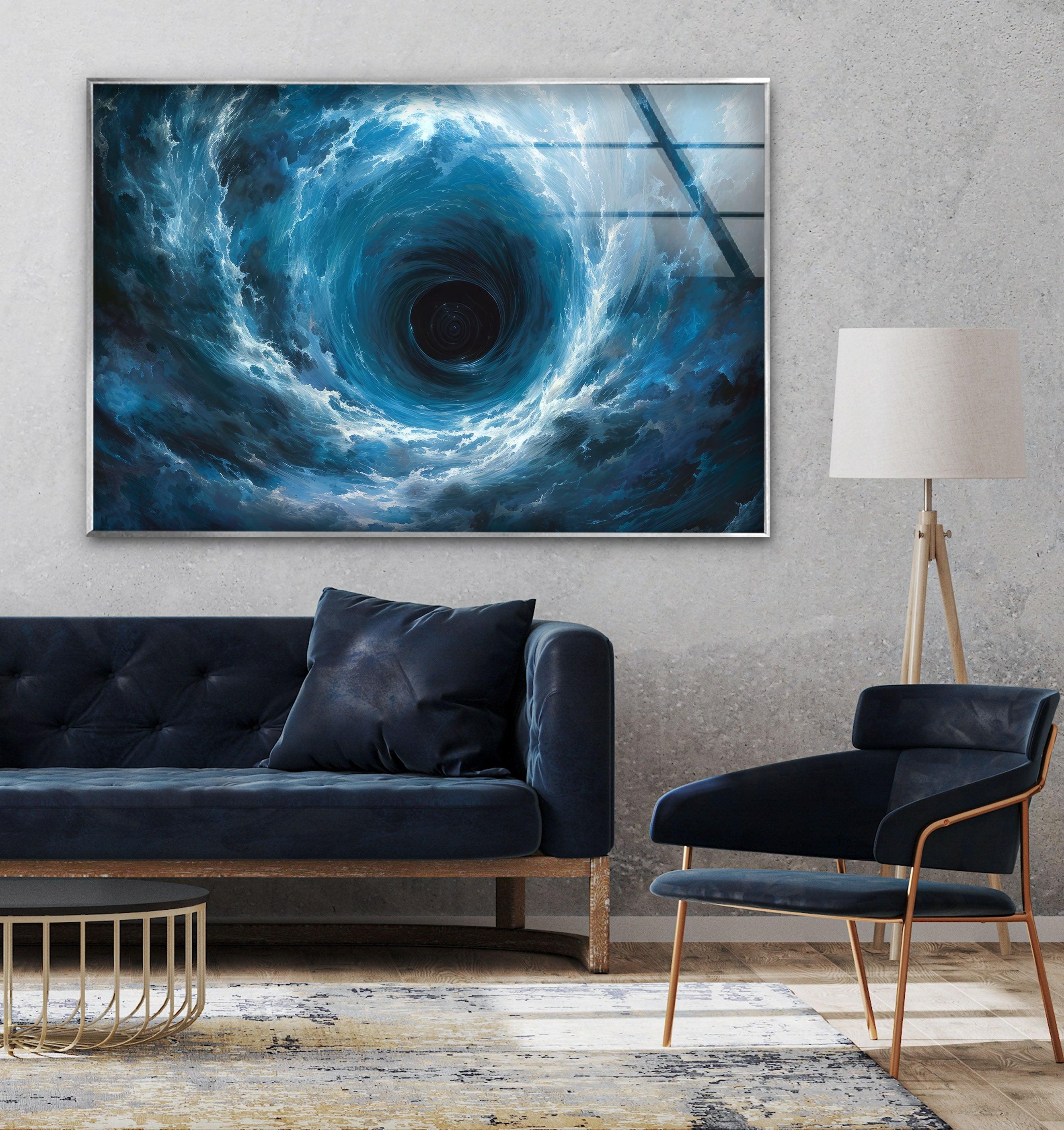 Blue Vortex Glass Wall Art - Handcrafted Modern Home Decor for Living Room, Bedroom & Office - Stunning 3D Glass Sculpture for Unique Interior Design