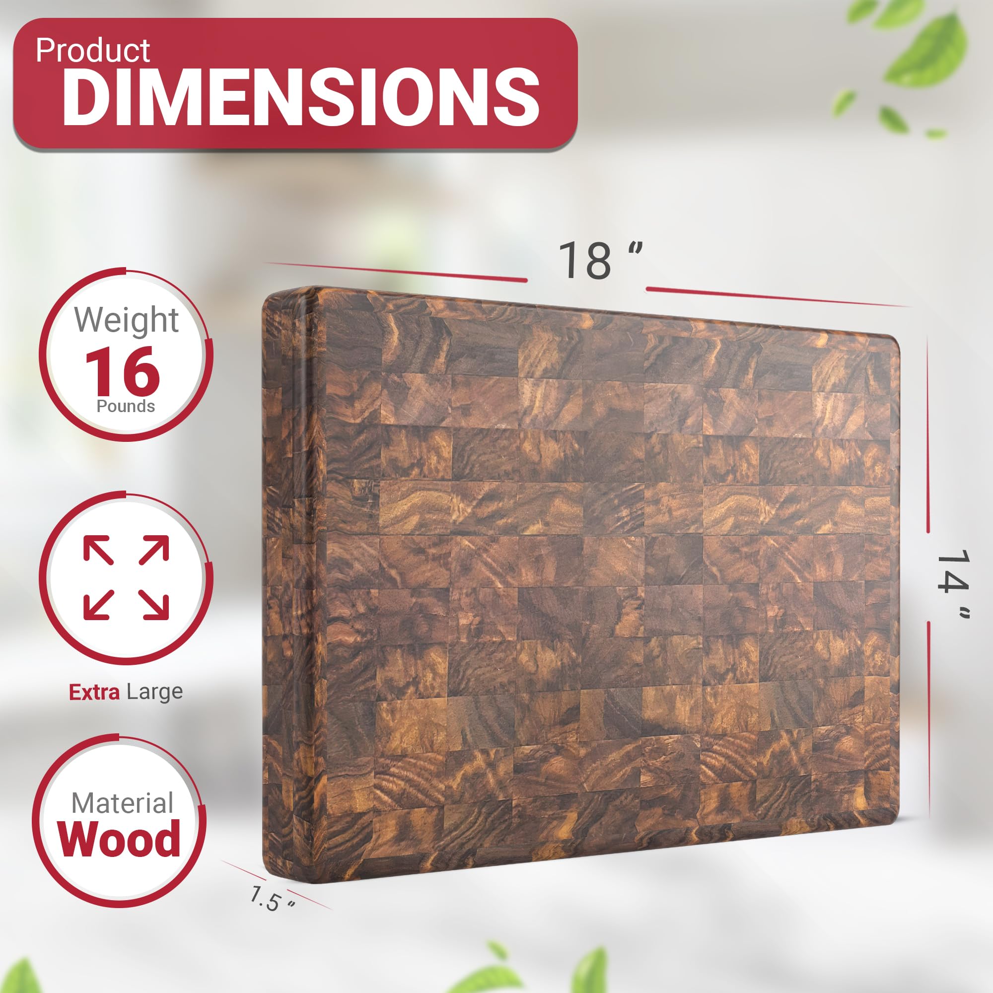 Premium End Grain Butcher Block Cutting Board - 18
