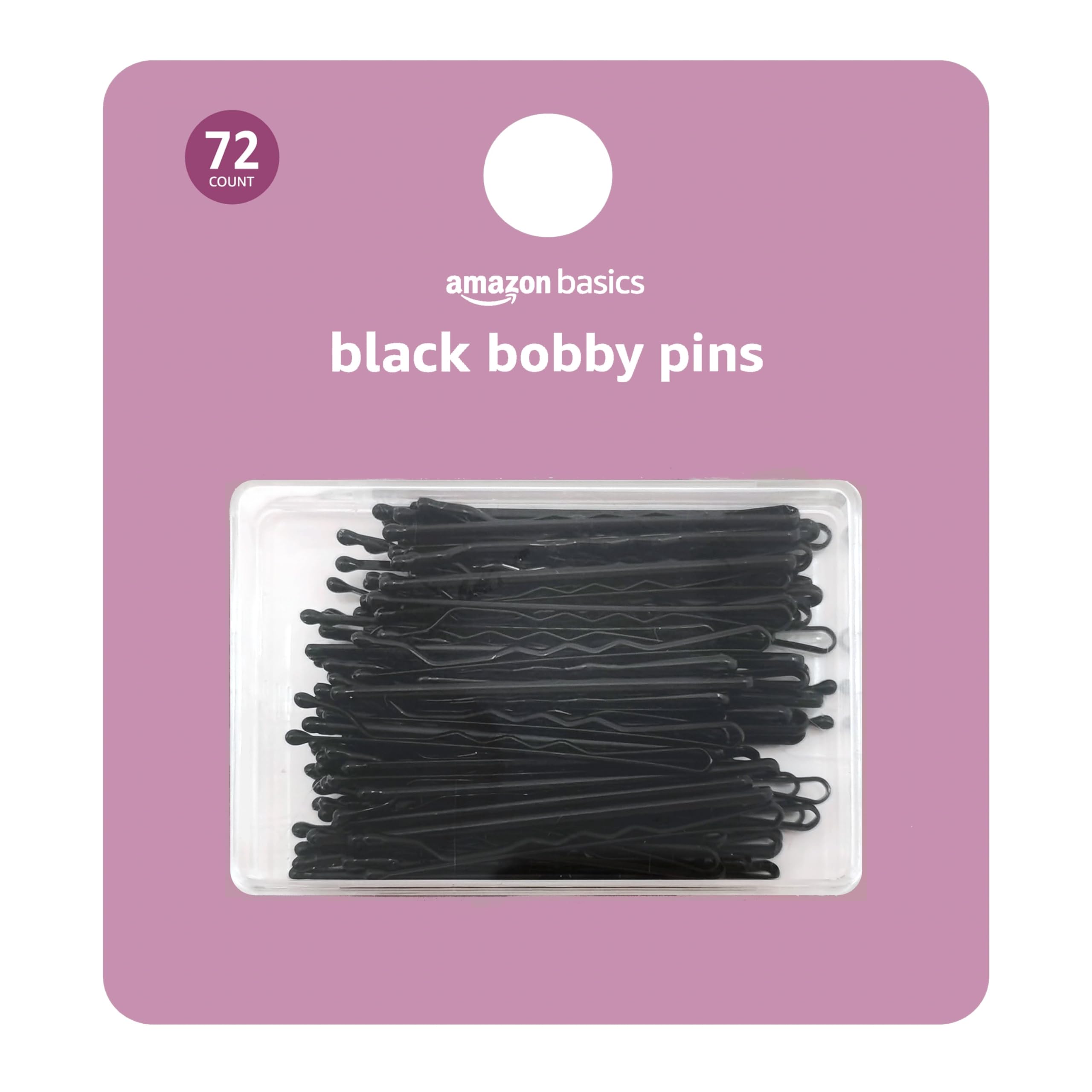 Amazon Basics Bobby Pins - 72 Count Black Hair Pins for Women, Secure Hairstyles for Work, Gym & Everyday Use