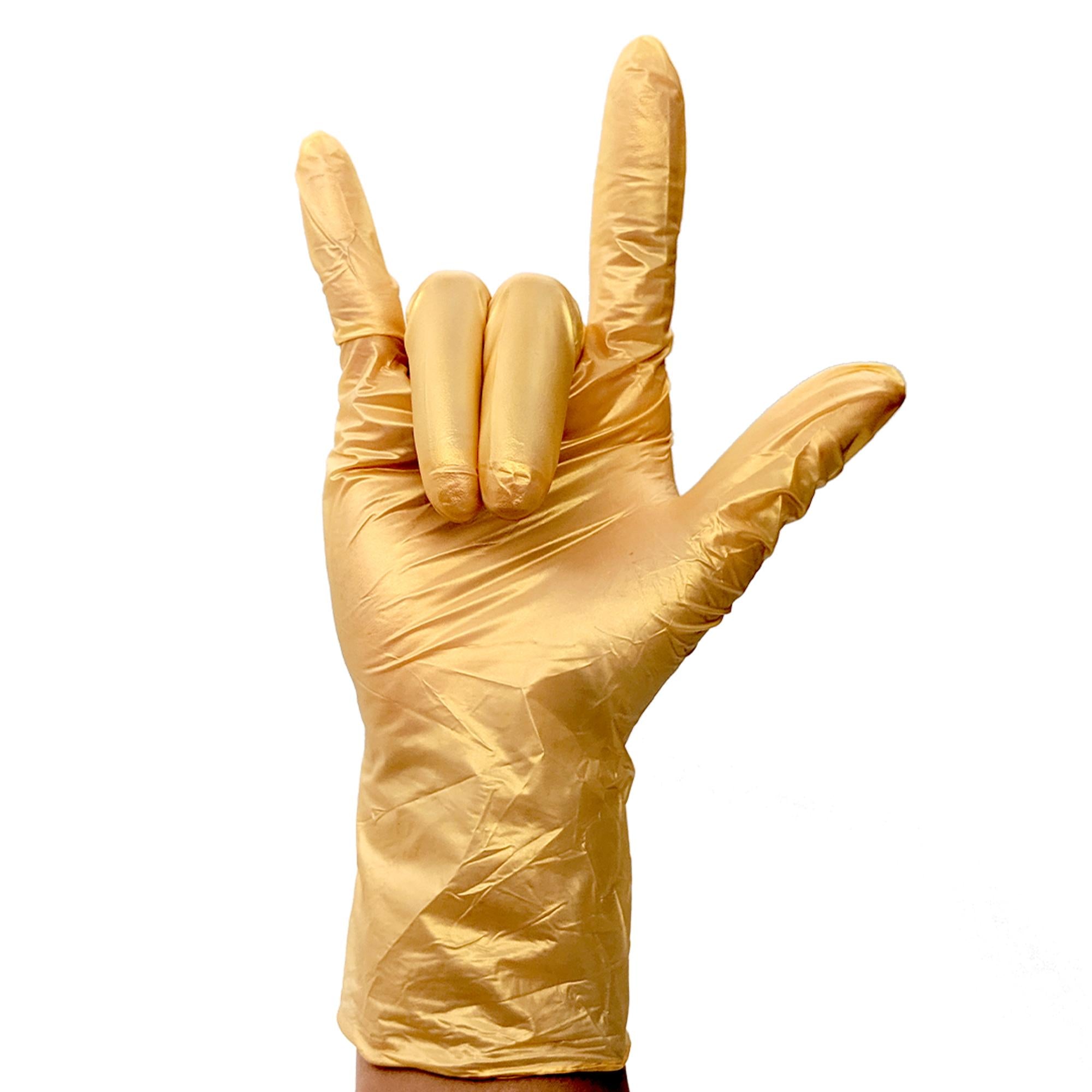 Premium Colortrak Nitrile Gloves - Luminous Gold, 100 Count, Disposable Safety Gloves for Medical, Cleaning & Food Handling | Latex-Free, Durable & Comfortable Protection