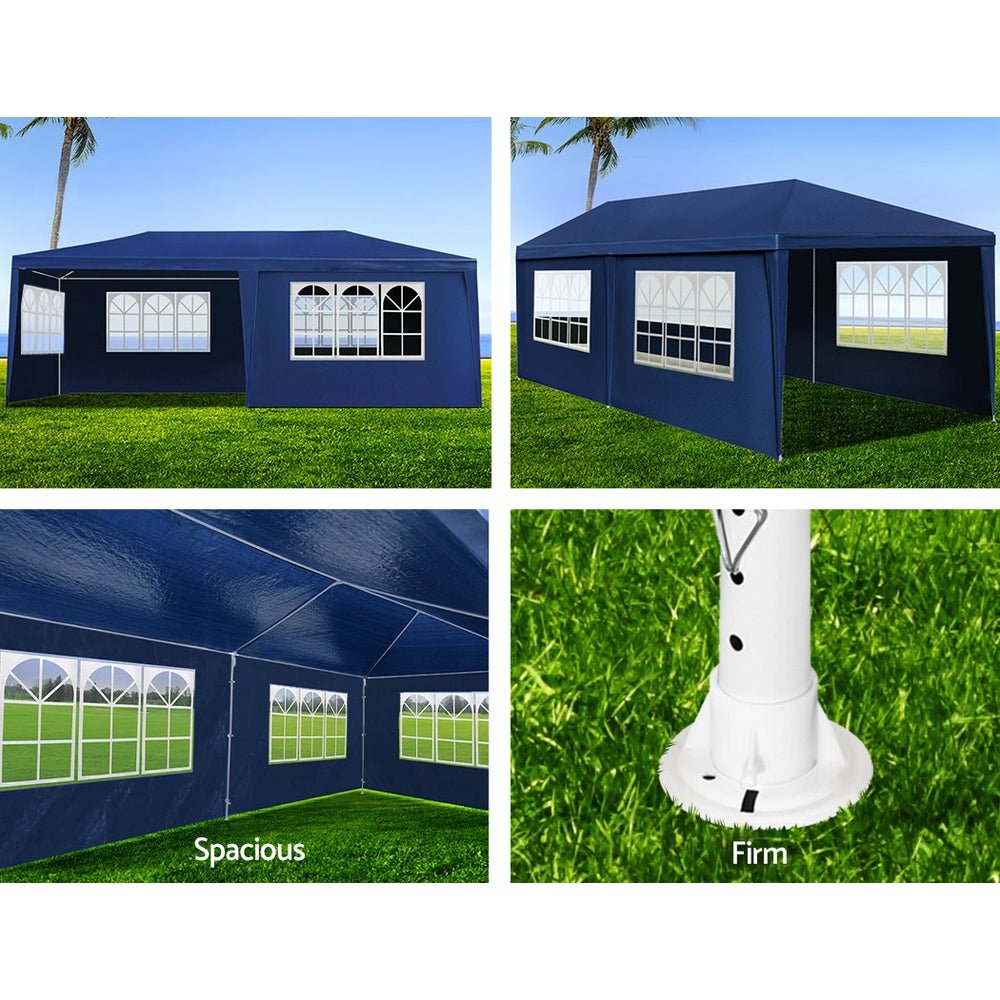 Instahut 3x6m Gazebo Tent with 6 Side Panels - Waterproof Outdoor Canopy for Weddings, Parties, Camping & Backyard Events - Blue