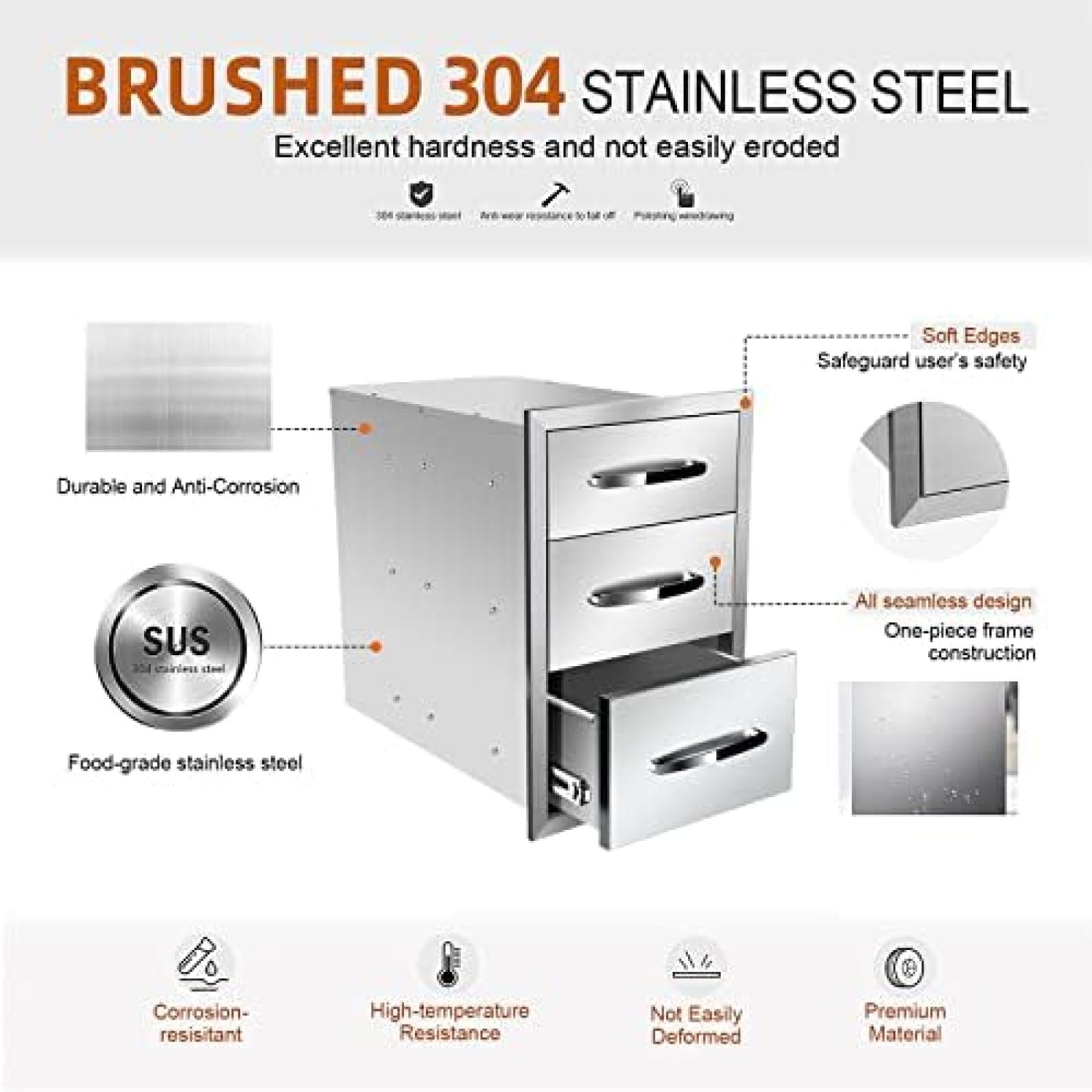 Stainless Steel BBQ Drawer for Outdoor Kitchen - 14Wx21Dx21H - Perfect for Grilling Stations & BBQ Islands