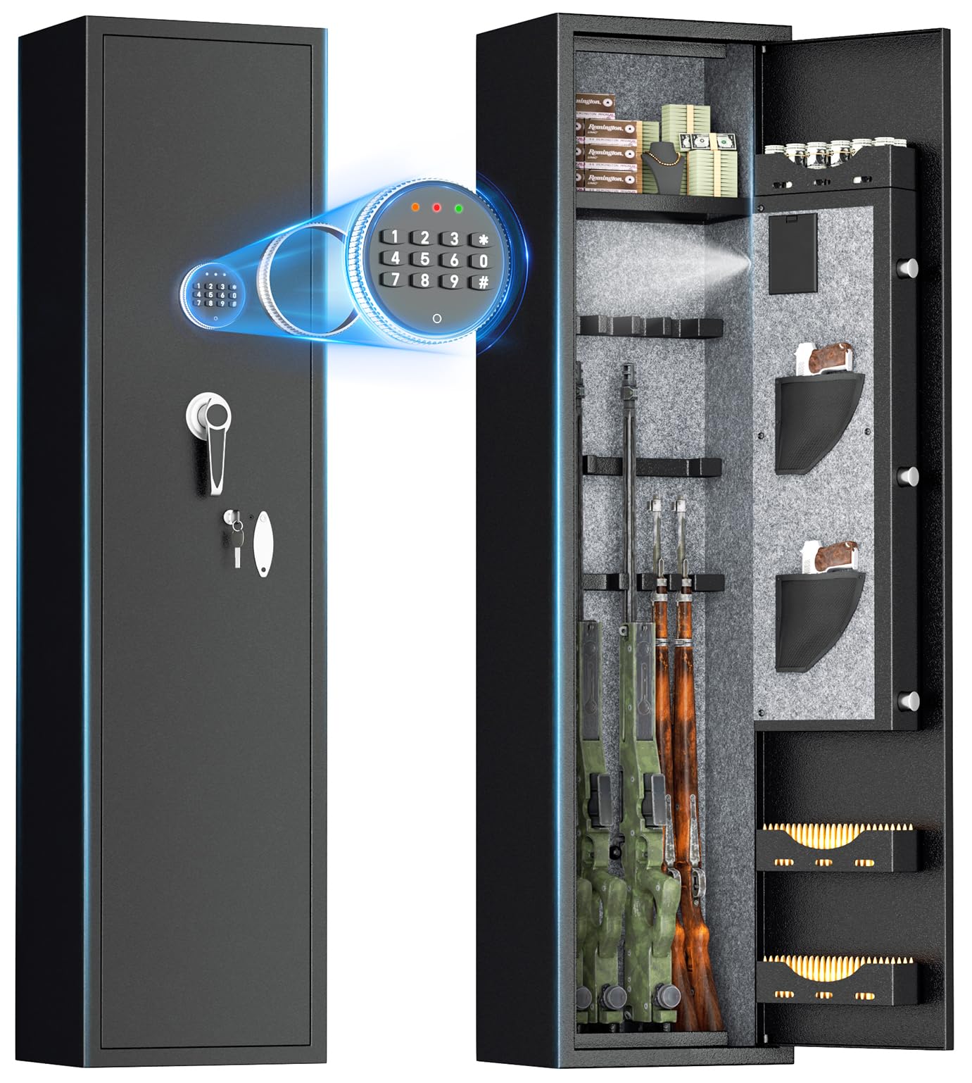 INTERGREAT 4-6 Rifle Gun Safe - Heavy Duty Metal Gun Cabinet for Pistols, Shotguns & Firearms with 3 Adjustable Shelves & Handgun Pockets - Secure Home & Office Gun Storage for Safety & Protection