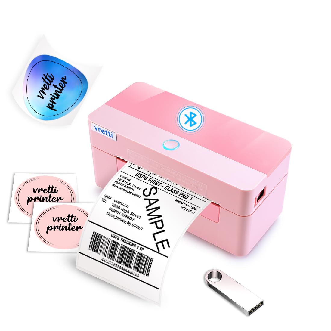 Vretti Bluetooth Thermal Label Printer 4x6 - Wireless Shipping Label Printer for USPS UPS Amazon Packages - Compatible with iPhone Android Windows Mac - Perfect for Small Business & Home Shipping (Pink)