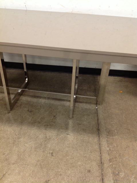 Modern Grey Lacquer & Chrome Dining Table - Elegant Contemporary Design for Dining Room, Kitchen, or Small Space