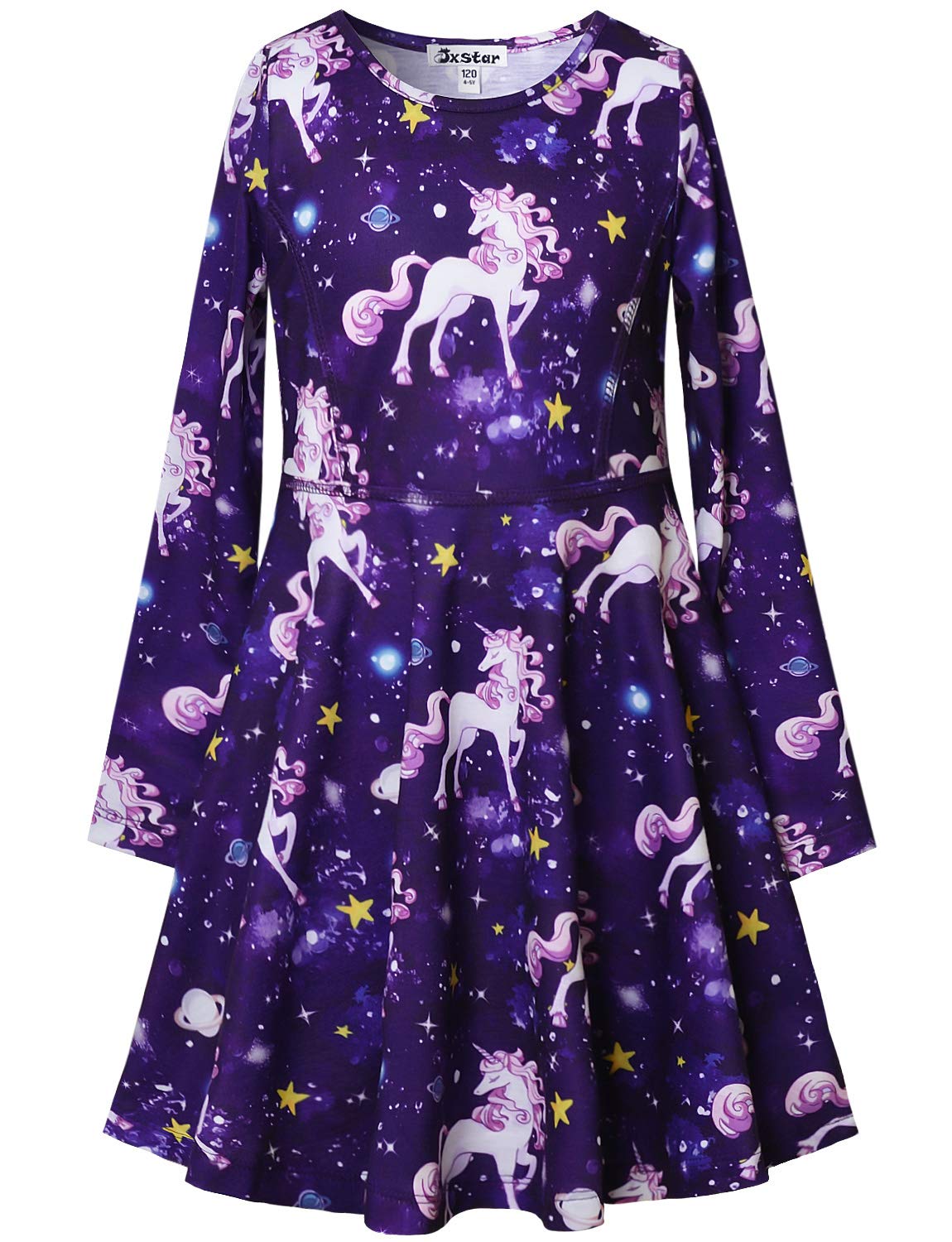 Jxstar Girls Long Sleeve Cotton Dress for Kids - Soft & Comfortable Fall Winter Swing Twirl Outfit - Perfect for School, Parties, and Playdates