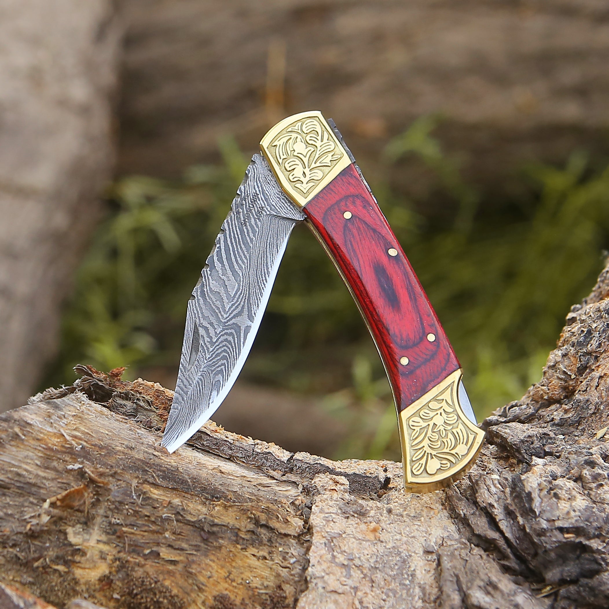 Premium Damascus Steel EDC Folding Knife - Handcrafted Utility Pocket Knife with Genuine Leather Sheath & Pakkawood Handle - Perfect for Camping, Hiking, Survival & Everyday Carry