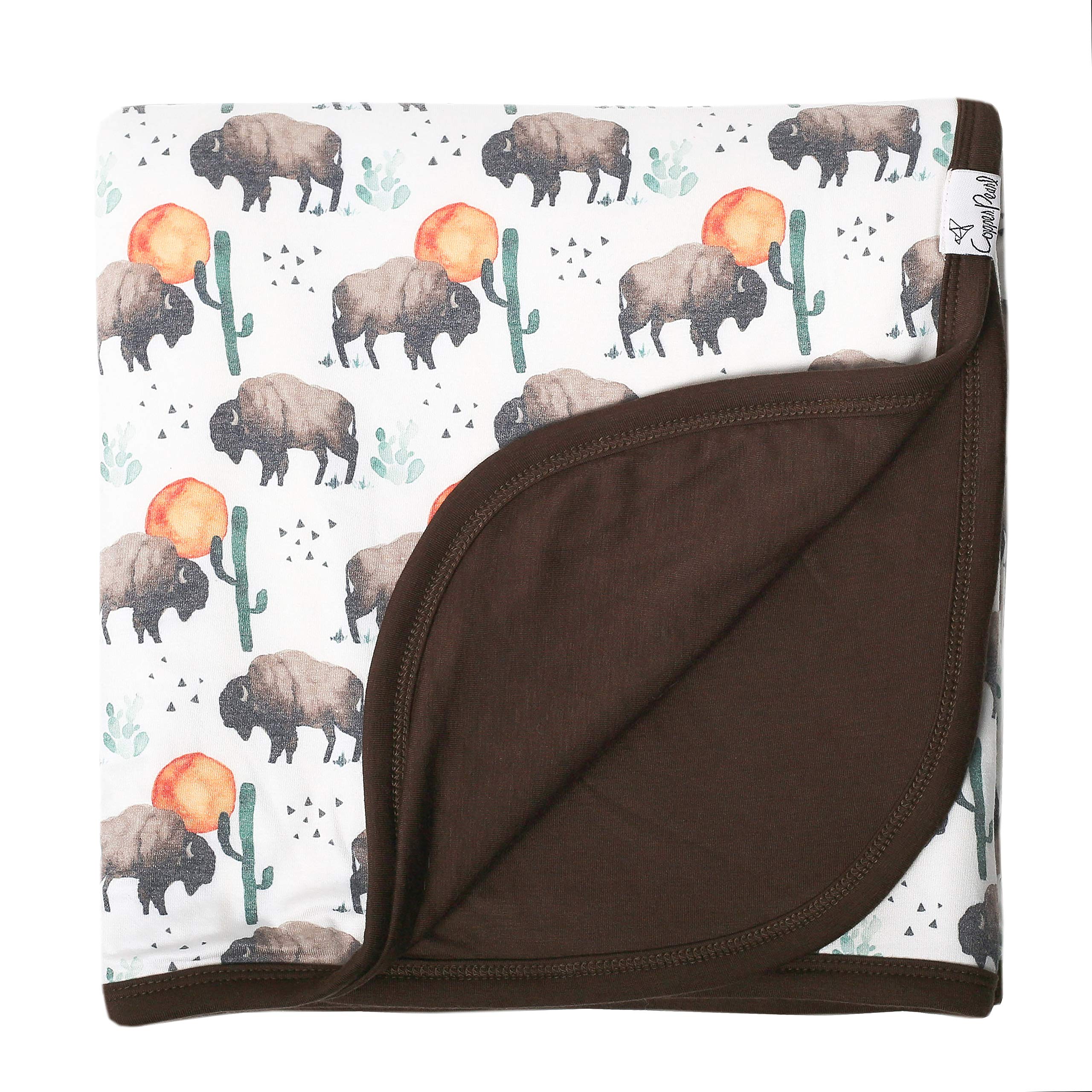 Premium Large Knit Baby Blanket - 3 Layer Stretchy Quilted Blanket for Newborns & Toddlers | Soft & Cozy Nursery Essential | Perfect for Swaddling, Stroller, Car Seat & Crib | Copper Pearl Bison Design