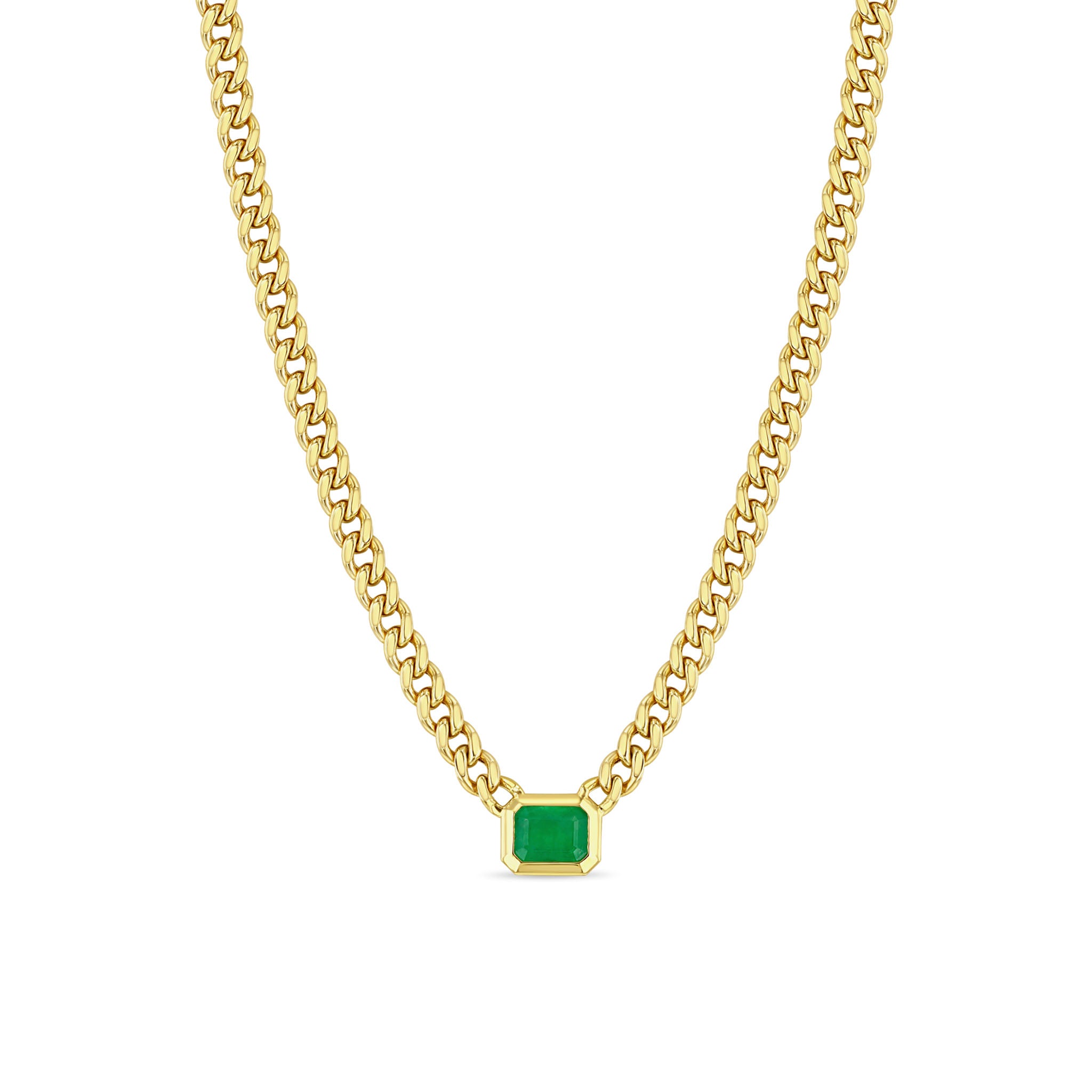 14K Gold Emerald Cut Emerald Bezel Medium Curb Chain Necklace for Women - Elegant Dainty Jewelry Gift for Birthday, Anniversary & Special Occasions