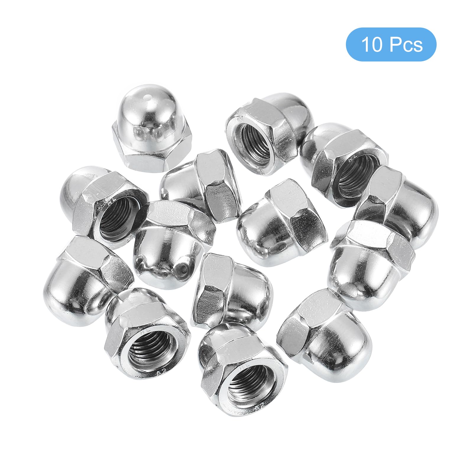 uxcell 10Pcs M10x1.5 304 Stainless Steel Acorn Cap Nuts - Dome Head Hex Nut for Bolt Cover, Automotive & Furniture Hardware (Silver) - Perfect for DIY Projects, Machinery Protection & Decorative Finishes