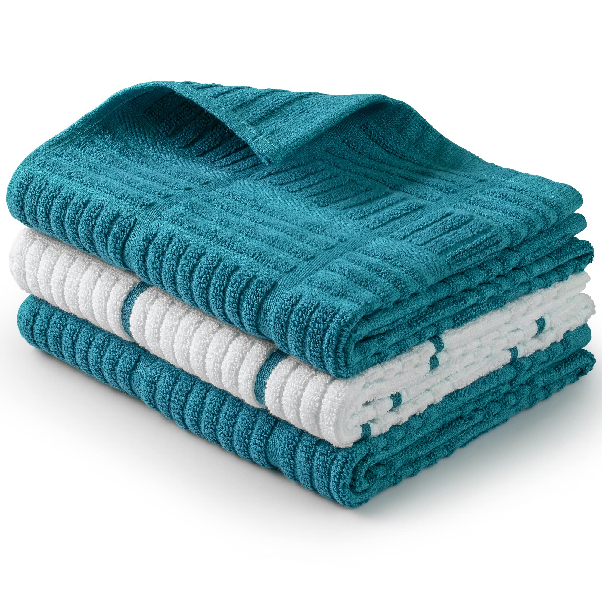 **Zulay 3-Pack Premium Absorbent Cotton Kitchen Towels - 15x25 Inch Super Soft Dish Towels for Washing Dishes, Cleaning & Drying - Reusable Bar & Tea Towels for Home, Restaurant & Cafe (Blue)**    **Usage Scenarios:** Perfect for drying dishes, wiping countertops, polishing glassware, and handling spills in kitchens, bars, and restaurants.