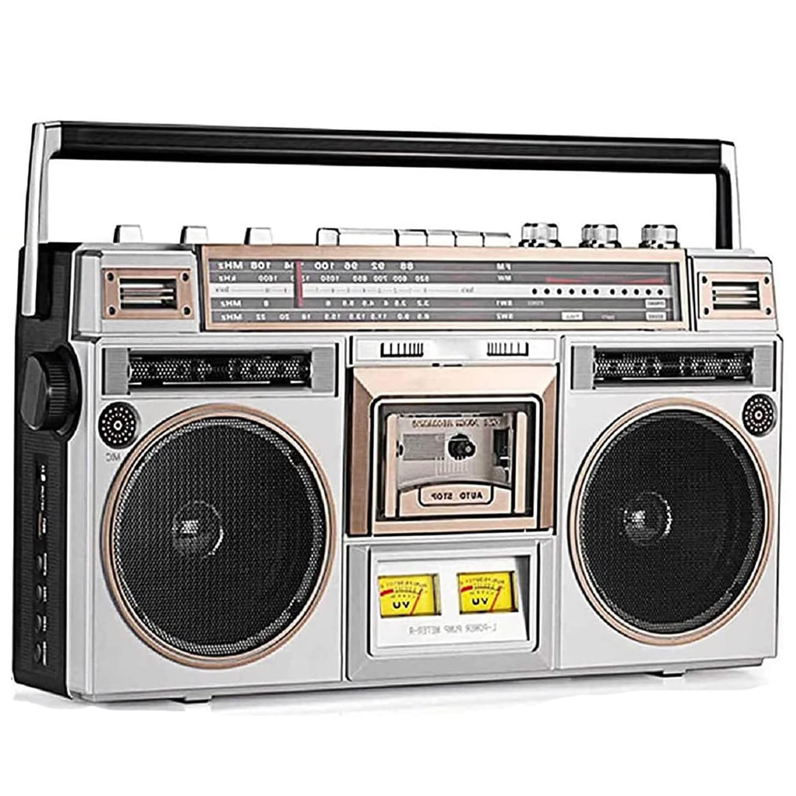 Vintage 1980s Style Portable Bluetooth Boombox with AM/FM Radio, Cassette Player & Recorder, USB Recording, Dual Full-Range High Bass Speakers - Perfect for Family Gatherings, Outdoor Parties, Travel & Retro Music Lovers