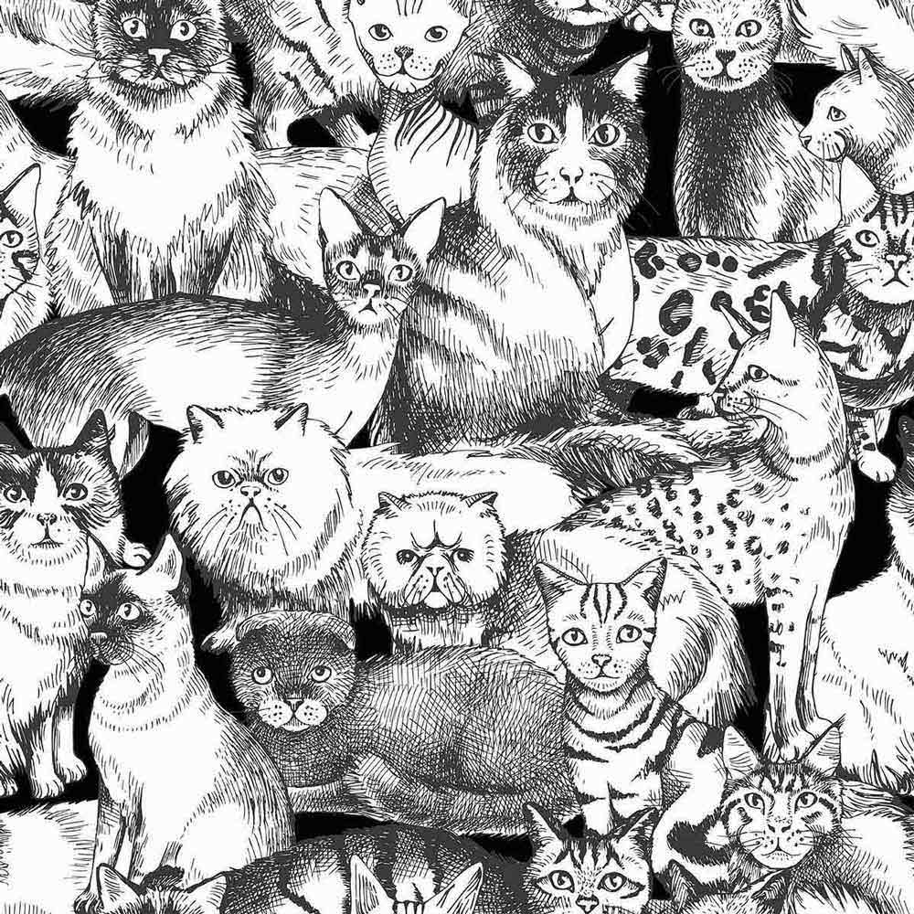 Grey Cat Peel and Stick Removable Wallpaper - Self-Adhesive Decorative Wall Covering for Bedroom, Nursery, or Office - Easy to Apply & Remove - Pattern #5596