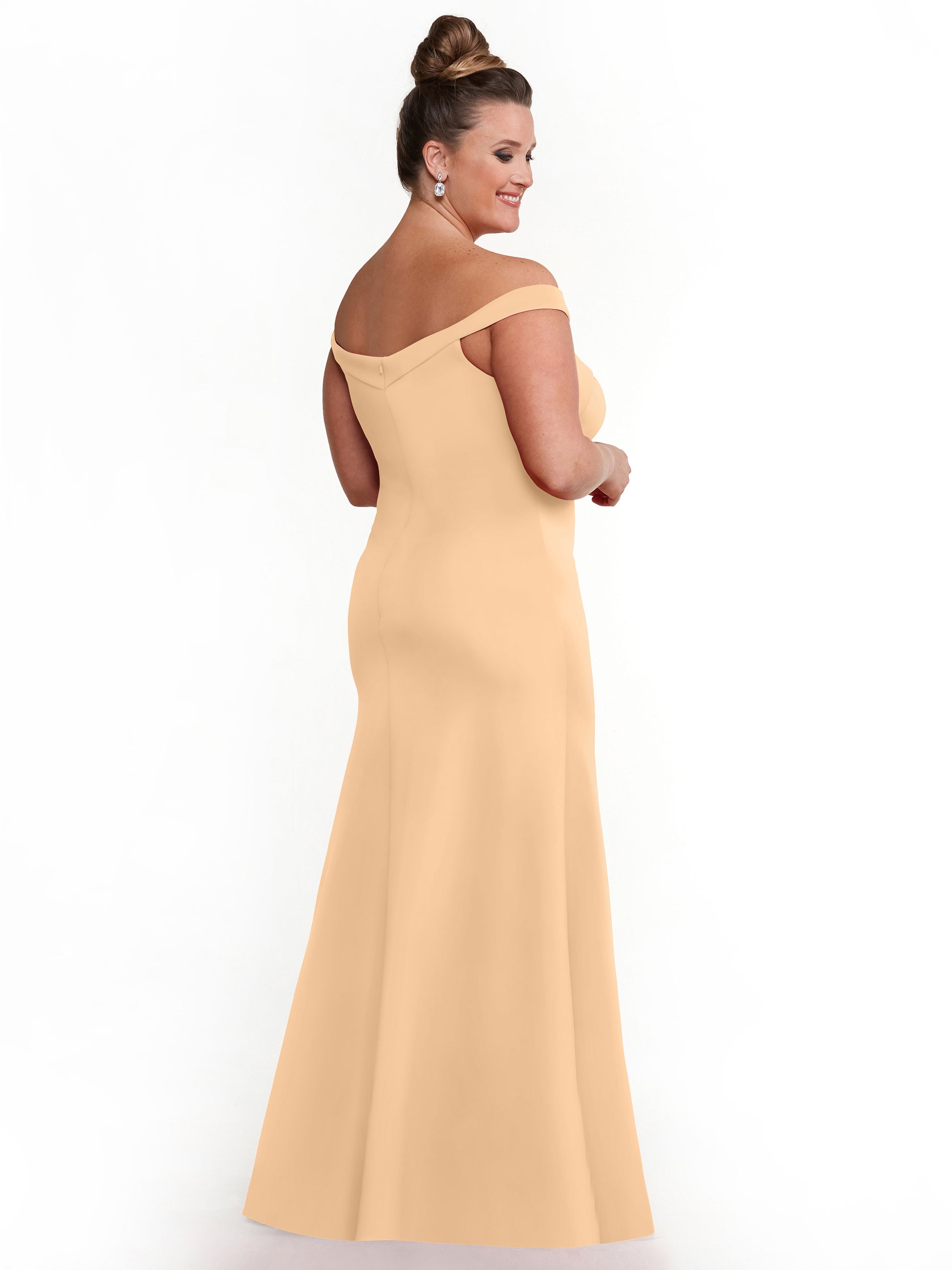 Elegant 83048 Double Knit A-Line Bridesmaid Dress with Off-the-Shoulder Sleeves - Perfect for Weddings, Formal Events & Special Occasions