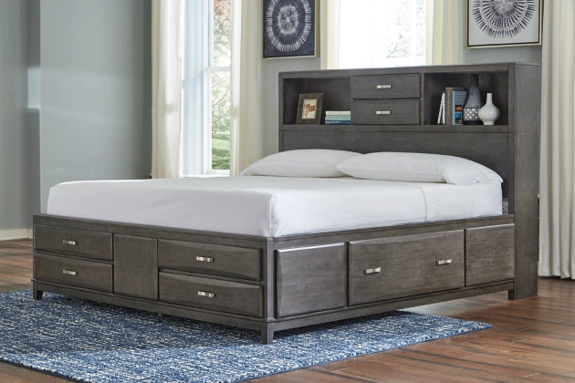 Caitbrook King Size Storage Bed with 8 Drawers - Gray Wooden Platform Bed Frame with Underbed Storage - Perfect for Small Bedrooms & Guest Rooms