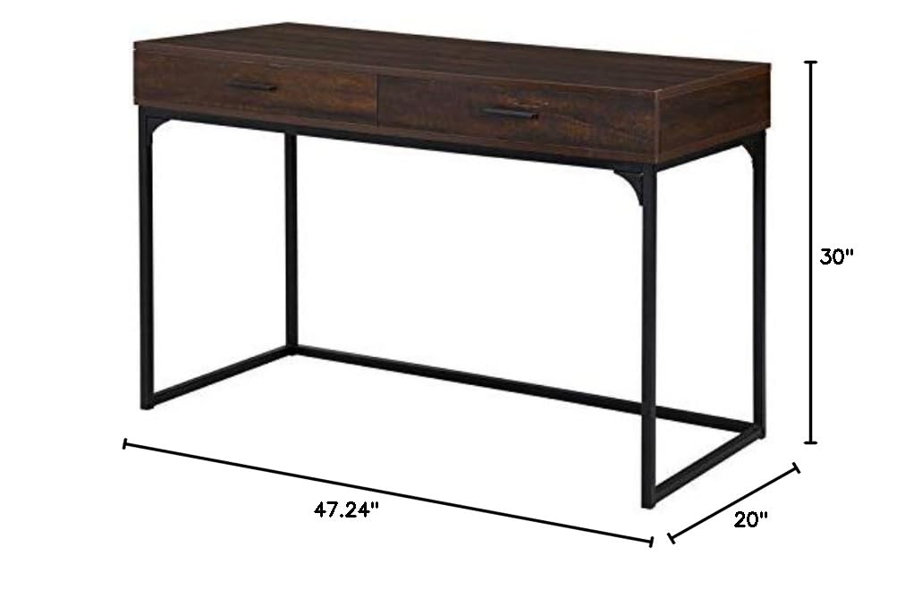 BOWERY HILL Modern Transitional Metal Computer Desk with Drawers - Elm Wood & Black Finish - Home Office Workstation for Small Spaces & Gaming Setup