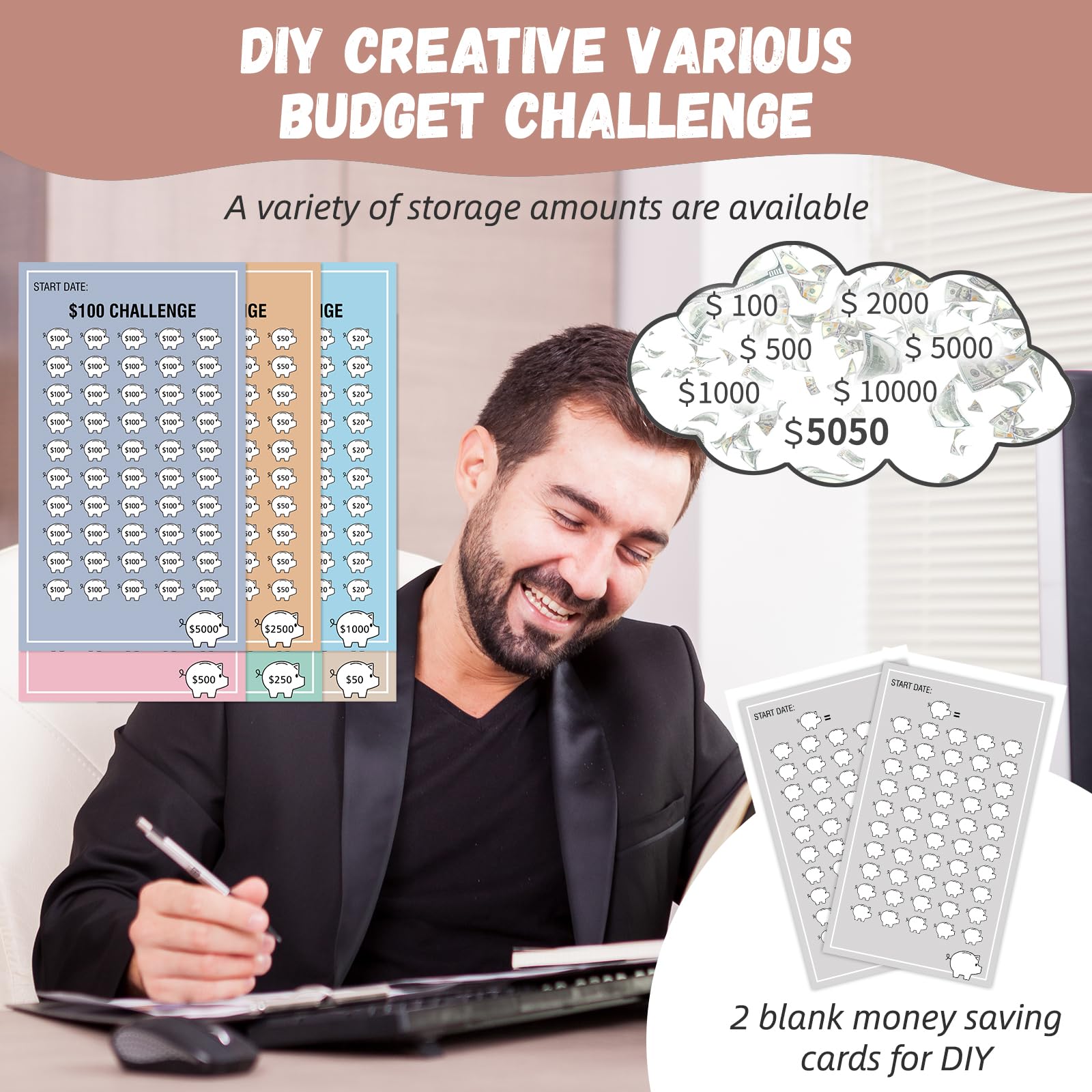 Premium A6 Budget Binder with Upgraded Cash Envelopes - Money Saving Organizer with 24 Trackers for $100 to $10,000 Savings Goals | Perfect for Cash Envelope System, Financial Planning & Personal Finance Management at Home or Office