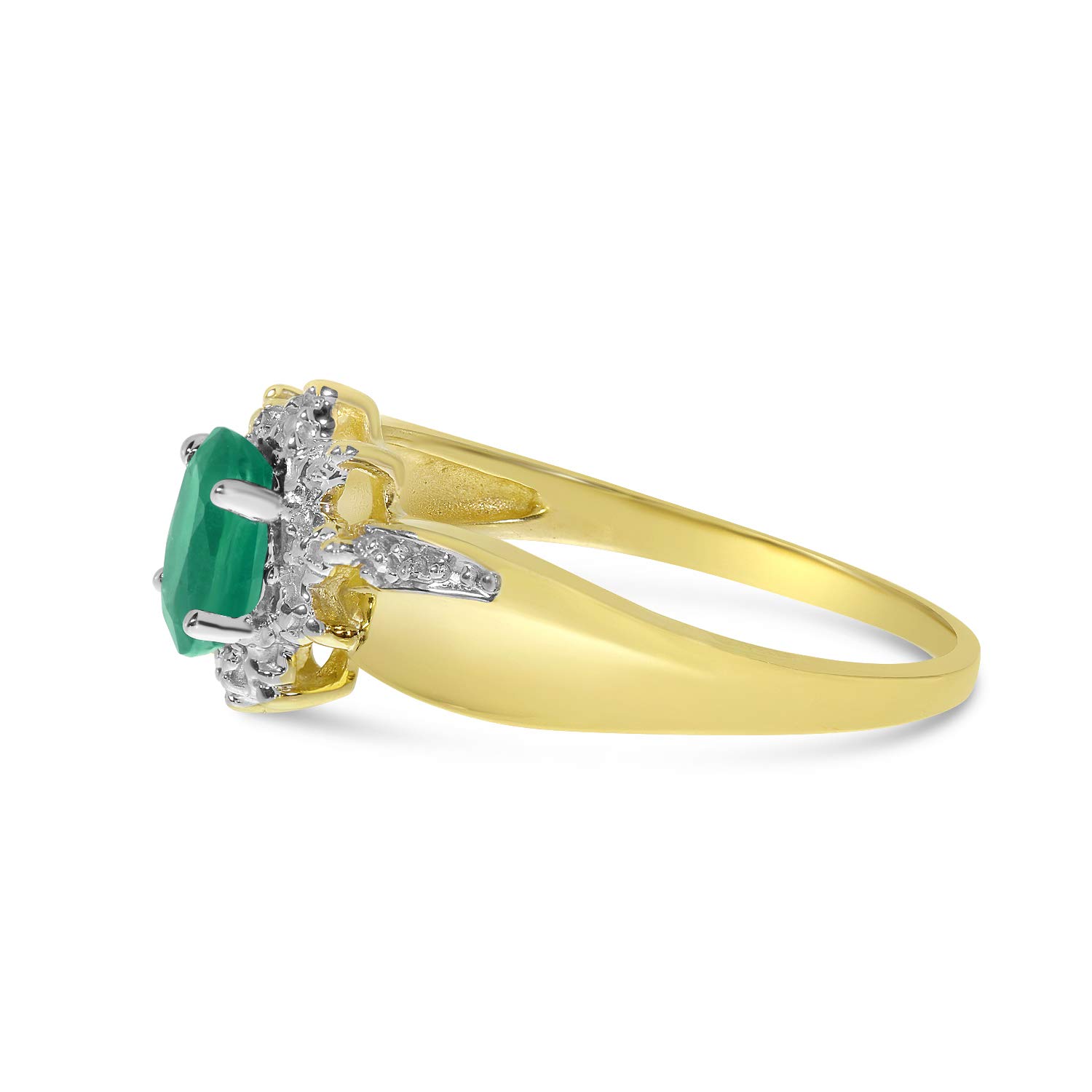 14K Yellow Gold Oval Emerald and Diamond Ring for Women - Elegant Vintage Style Engagement & Wedding Jewelry Gift - Perfect for Anniversaries, Proposals & Special Occasions